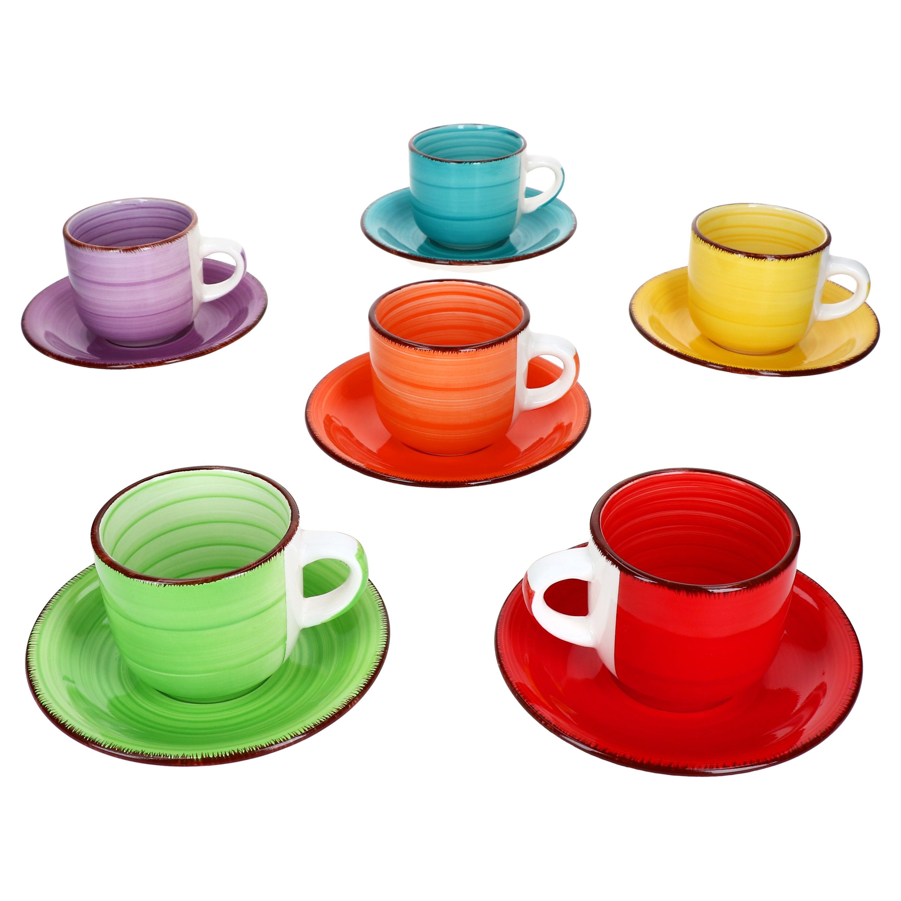 6pcs Uni Colorful Set With Saucers For 6 People Made Of Stoneware - 24326775