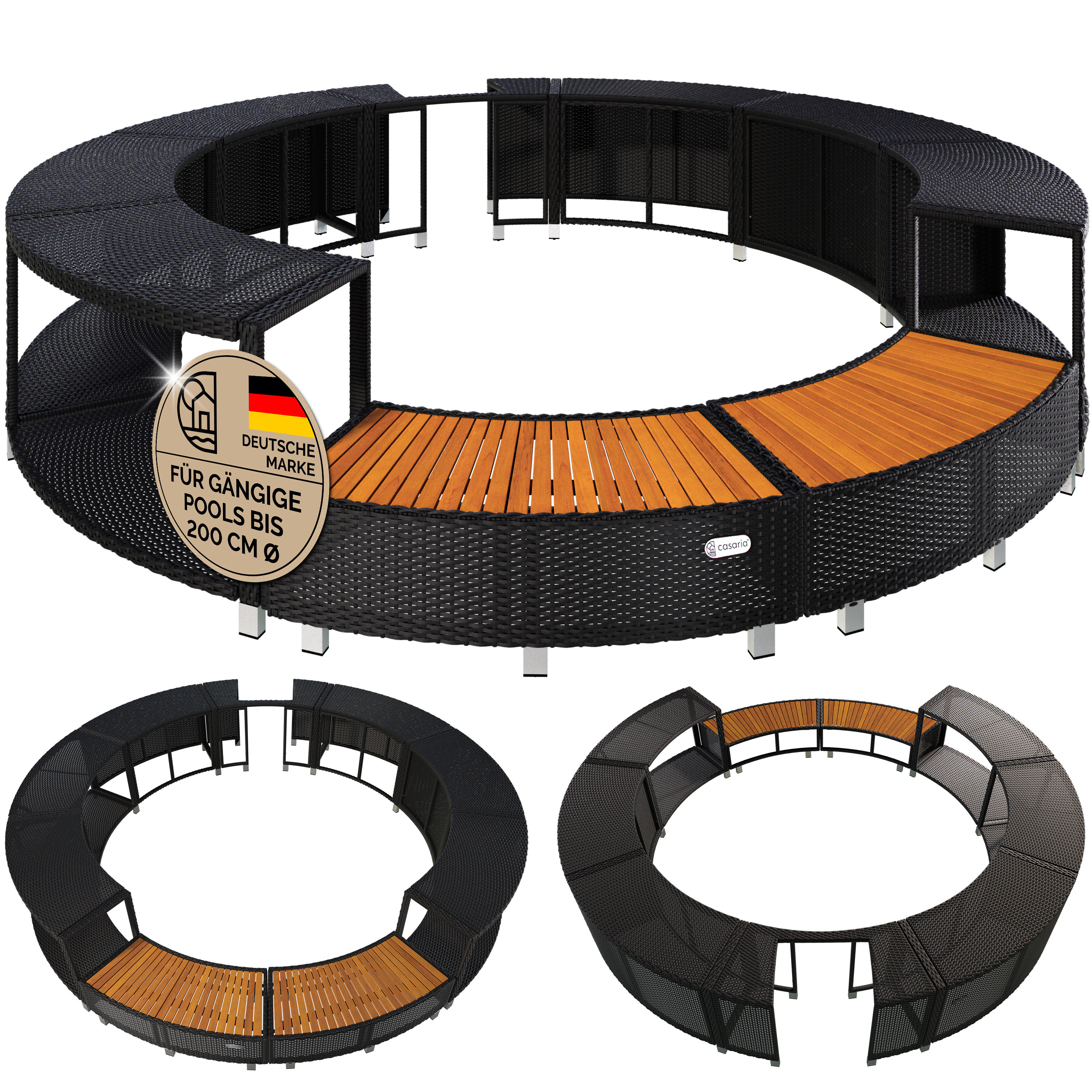 Image of Casaria® Luxury Cover Polyrattan Interior Ø 206 Cm Eucalyptus Hardwood Galvanized Steel Pool Edging