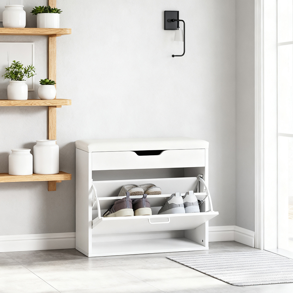 Image of 1pc 60x50x30cm Shoe Bench With Seat Surface Narrow Shoe Rack Hallway Shoe Storage Space- Furniture For Home White Haotian Gts06-x