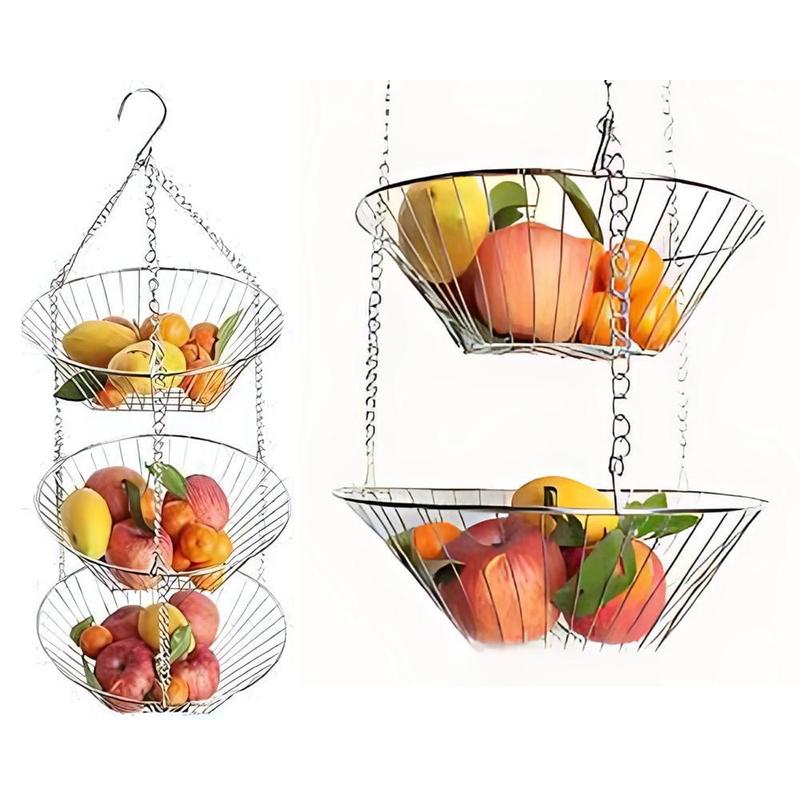 TEMU Chrome 3 Tier Hanging Fruit Basket Detachable Metal Storage Organiser For Kitchen And Home
