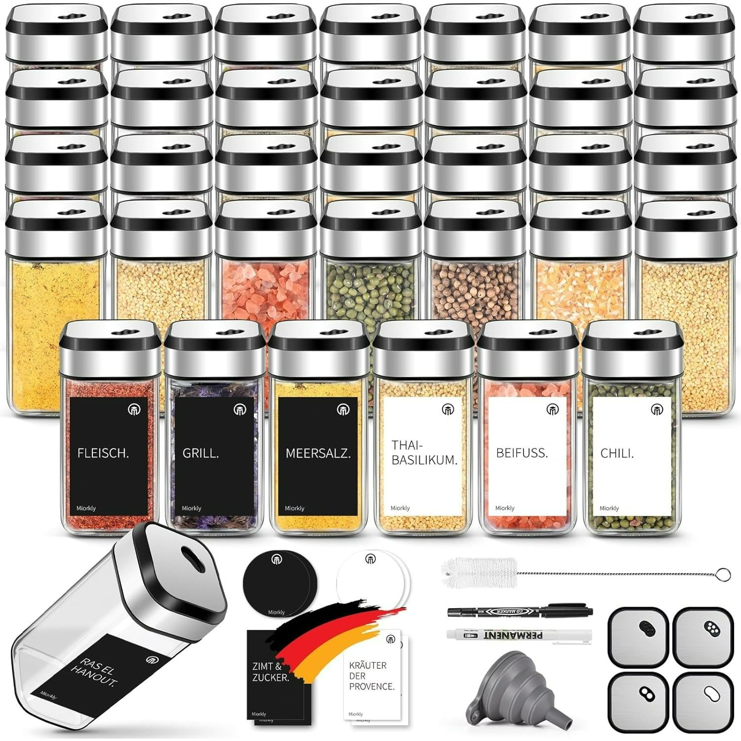 E-shop 12/24/35pcs Gewürzgläser Eckig, 120ML Gewürzdosen set, Gewürz Organizer mit Drehbarem Gewürzlochdeckel, Gewürzstreuer, Gewürzbehälter mit