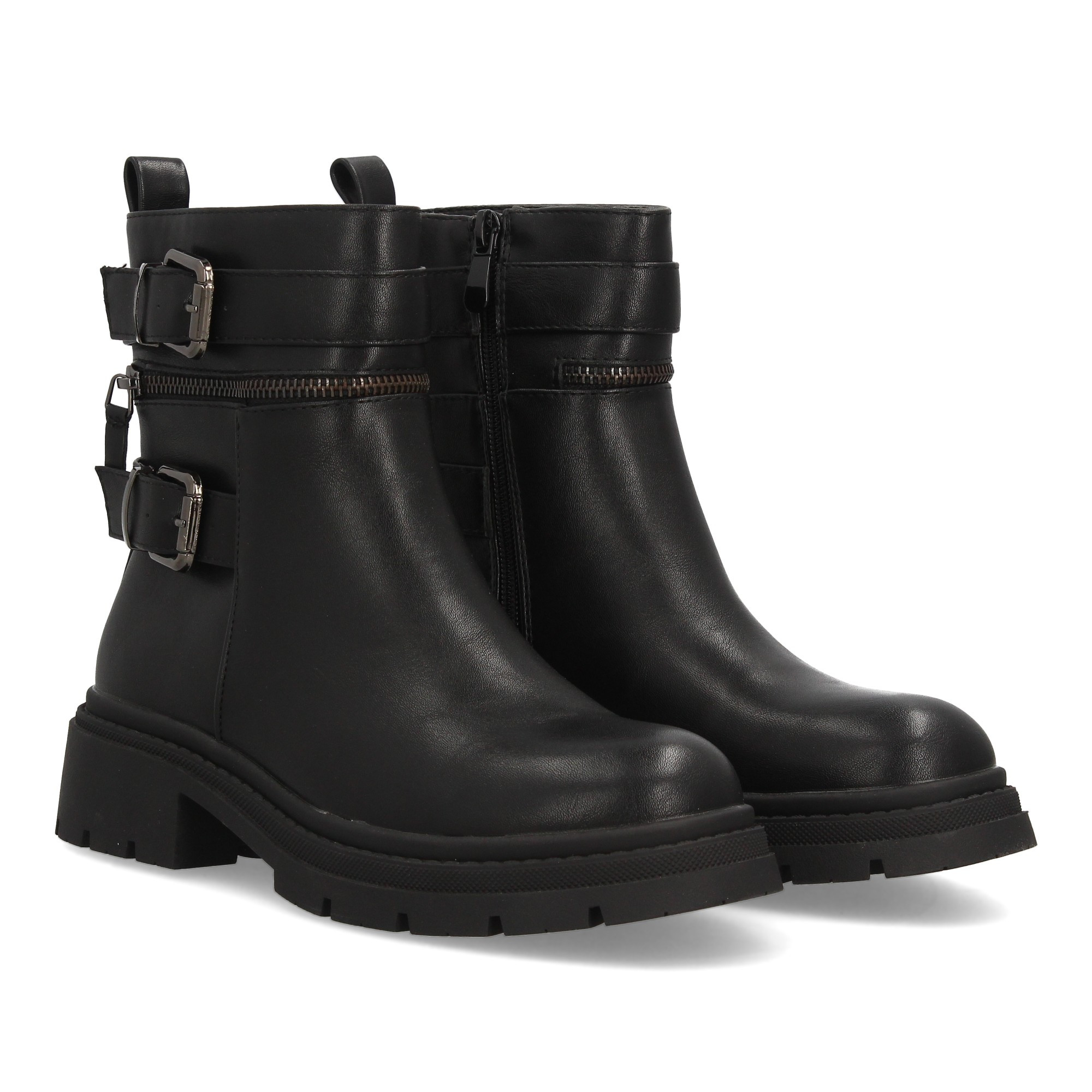 Image of Heel Boot For Women With Biker Design Featuring Details And Zipper, Platform Sole And Zipper Closure. Ideal For Autumn Winter.