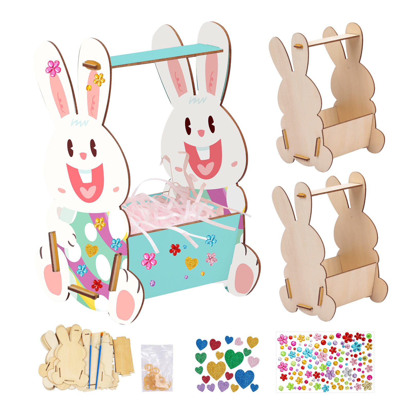 E-shop DIY Osterhasen Geschenktüten - 5 Hasenkörbchen zum Selbstgestalten-Partyzubehör-Set