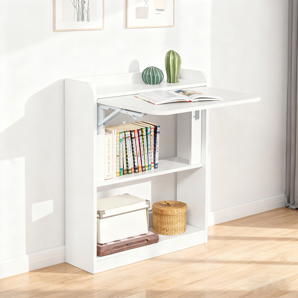 Image of Folding Desk With Shelf 64x82x58 - Computer Desk Made Of Pb For Home Office, Children's Room, And Living Room Haotian