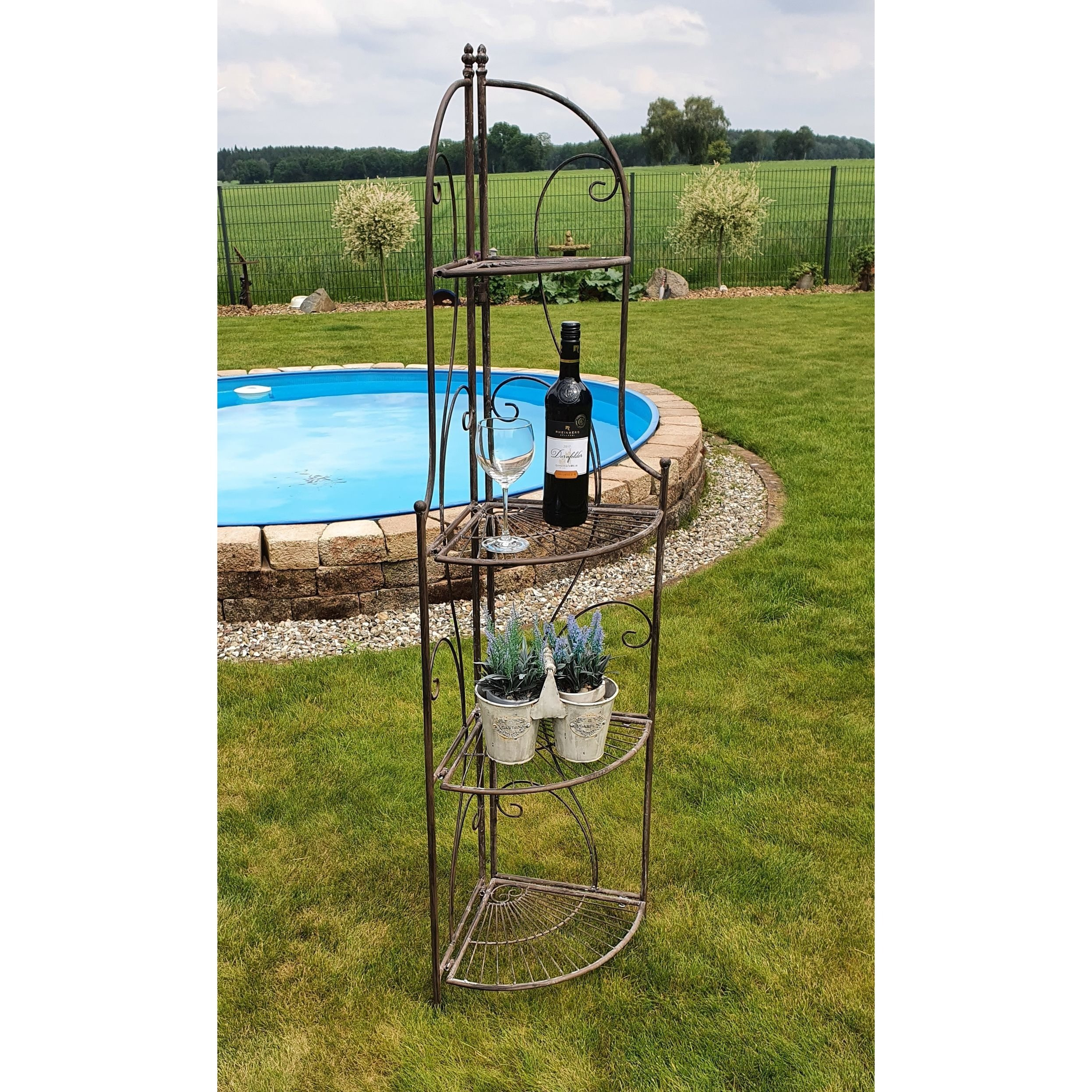 Image of Metal Shelving Unit With 4 Tiers (wrought Iron) For Storage In Living Room, Bathroom Or Terrace. Used In Indoor And Outdoor Areas.
