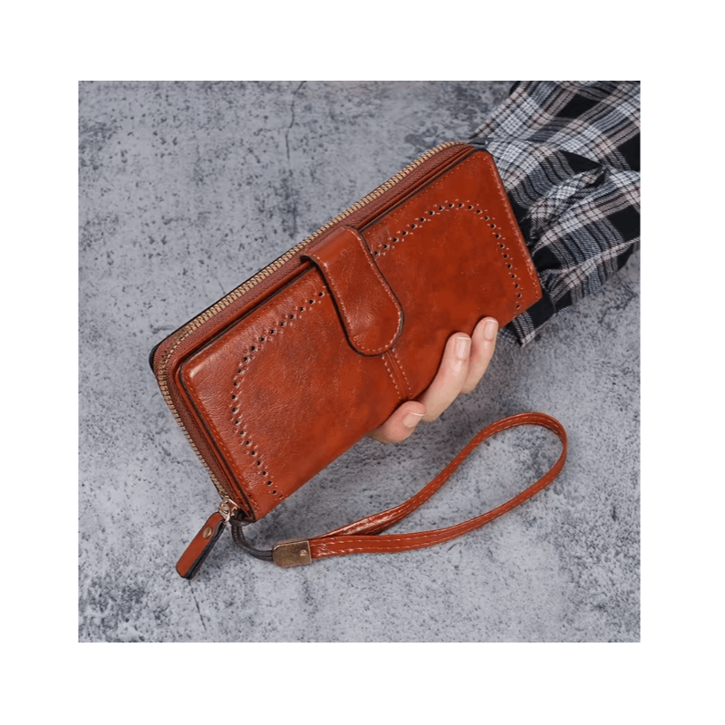 Image of Women's Pu Leather Wallet With Quilted Design And Snap Button, Large Wallet For Cards, Smartphone And , Zippered Compartments, Everyday And Travel Wallet For Women.