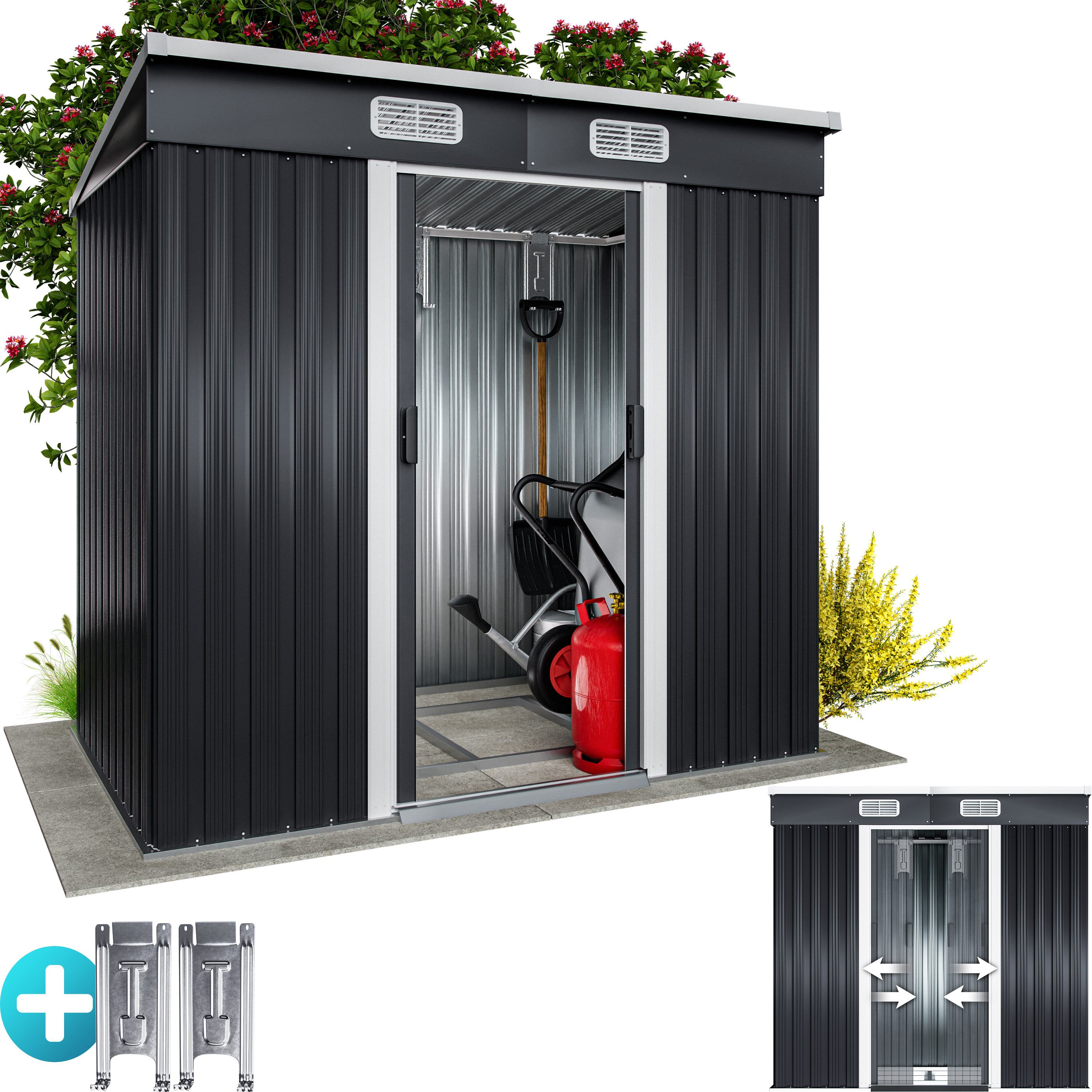 Tool Shed 2m² With Foundation 200x125x185cm Sliding Door Garden Shed 4m³