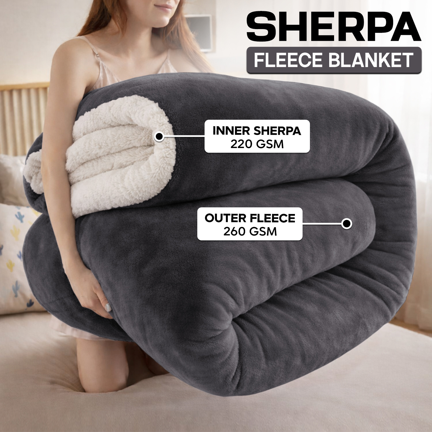 1pc Luxurious Double-Sided Sherpa Throw Blanket – Soft, Warm & Cozy Contemporary Blanket, Machine Washable, Perfect for Couch, Bed, Office & Travel, Ideal Gift