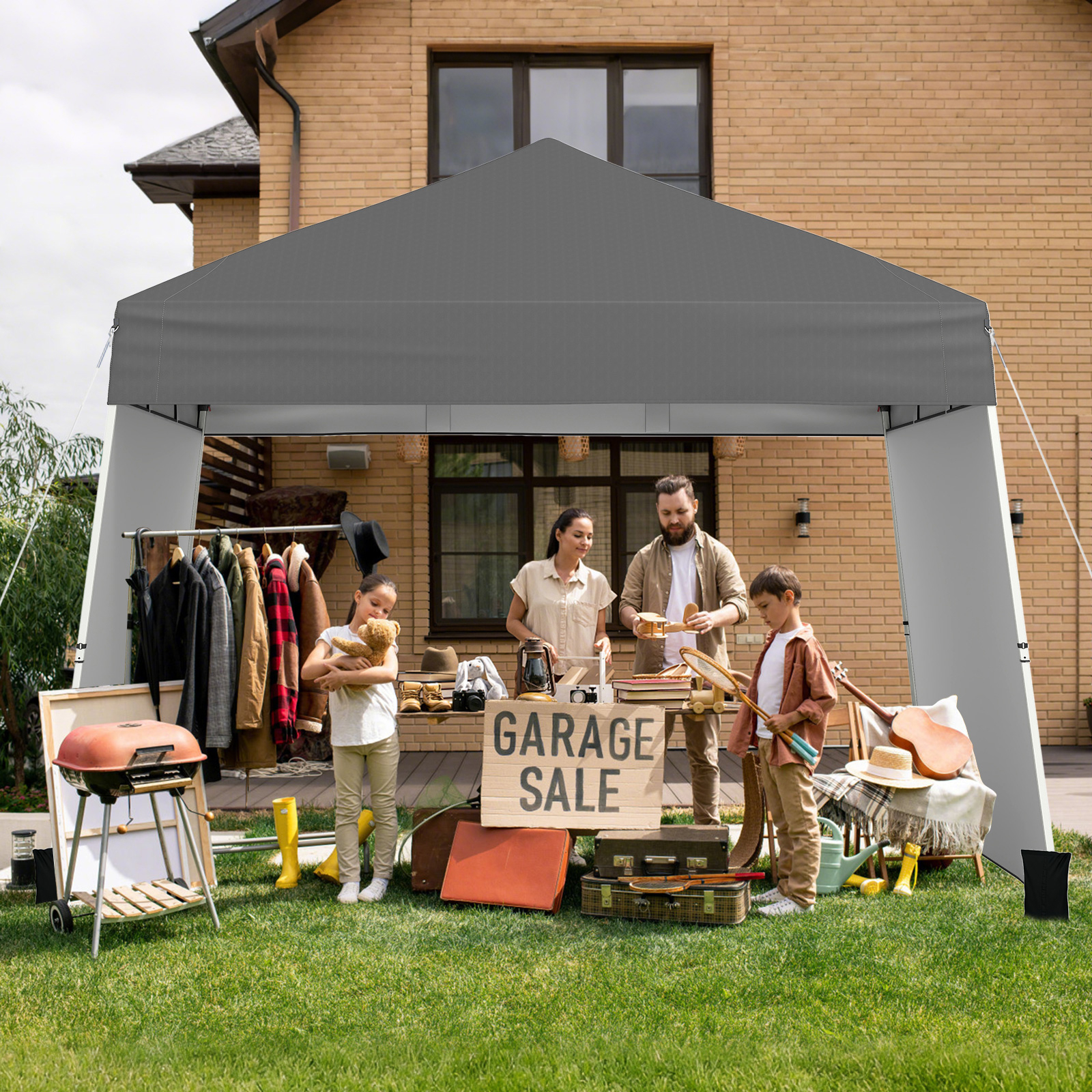 Image of 430 X 280cm Pop Up Canopy Tent W/ 2 Convertible To Awning, 8 Stakes, 4 Wind Ropes, Portable Foldable Outdoor Patio Sun Shelter, Commercial Beach Camping Tent, Easy Setup