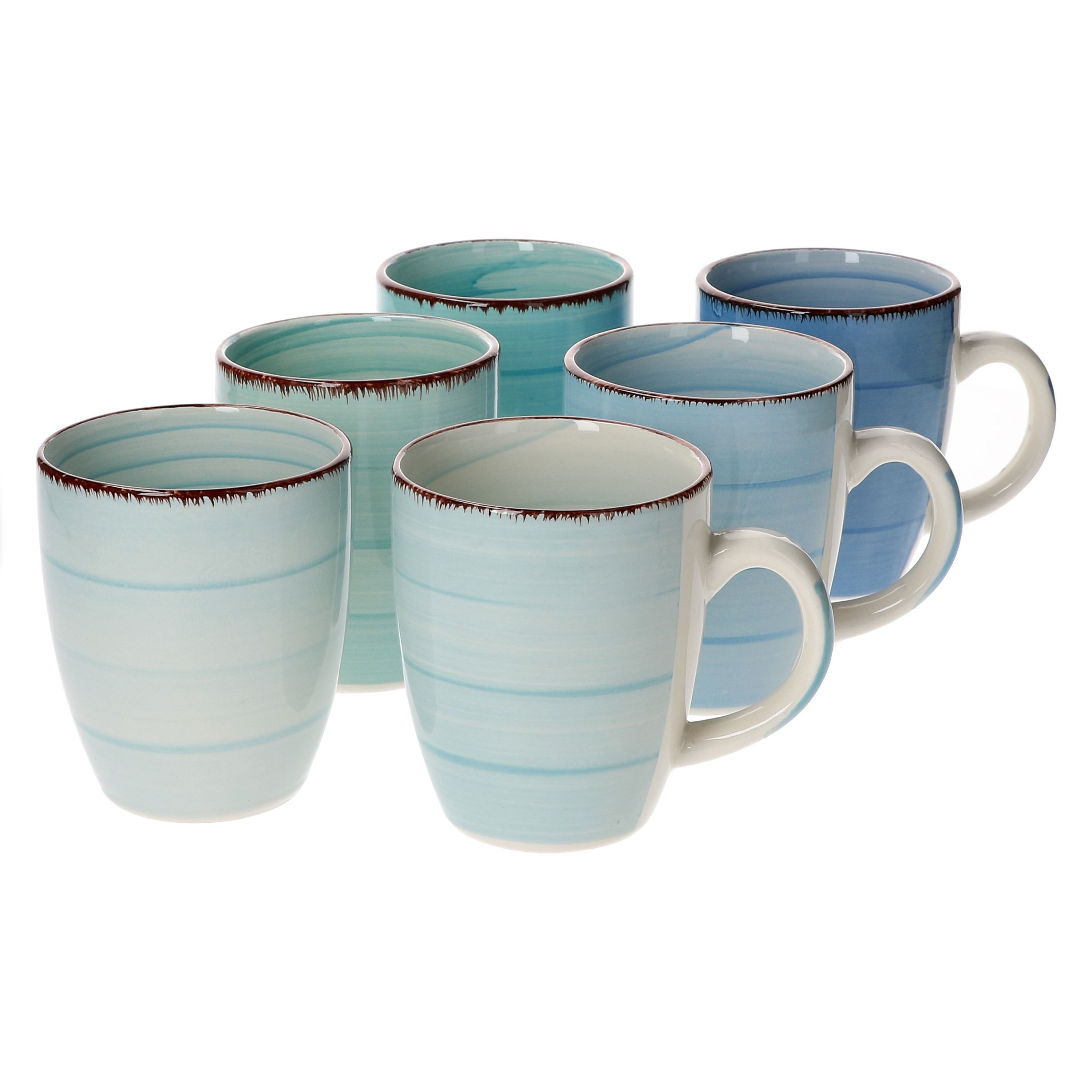 6pcs Set Of Cups, 300 Ml, 10.5 X Ø 8.7 Cm, 300 G, Stoneware, 6 Different Blue Tones, Mediterranean Style