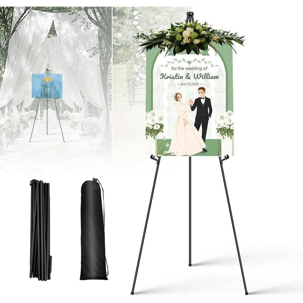 E-shop Präsentationsstaffelei-Ständer für Hochzeitsschild & Poster, 160 cm/63'' tragbare Künstlerstaffelei, Metall-Schwarz-Staffelei, klappbares