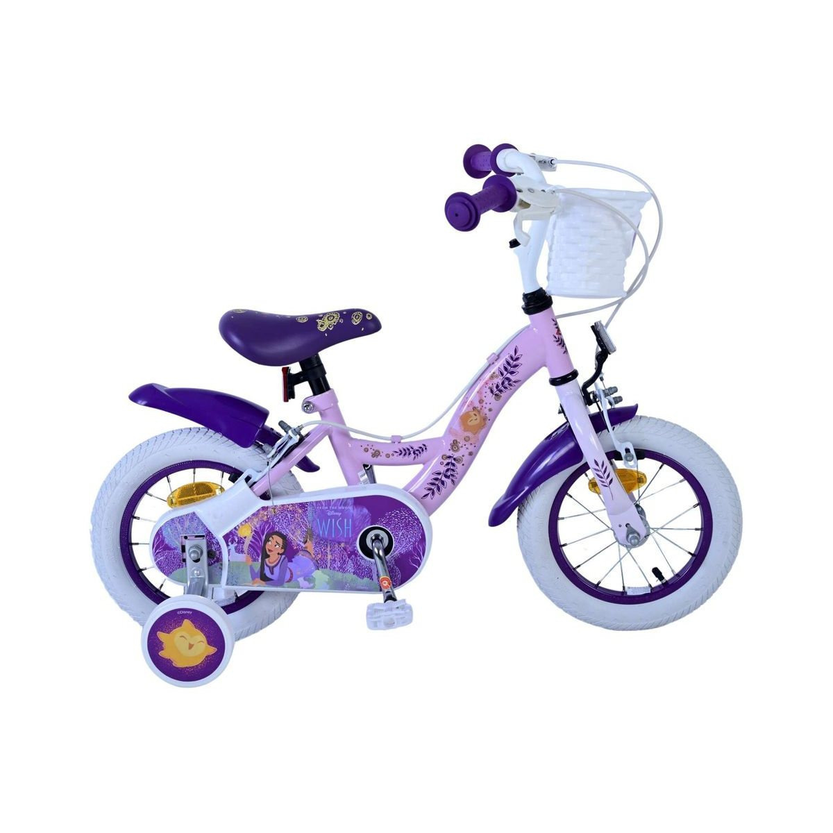 Image of 12-inch Girls' Bicycle With Rim Brakes, , Mudguards, Basket, And Training Wheels - Wish Purple 31253-