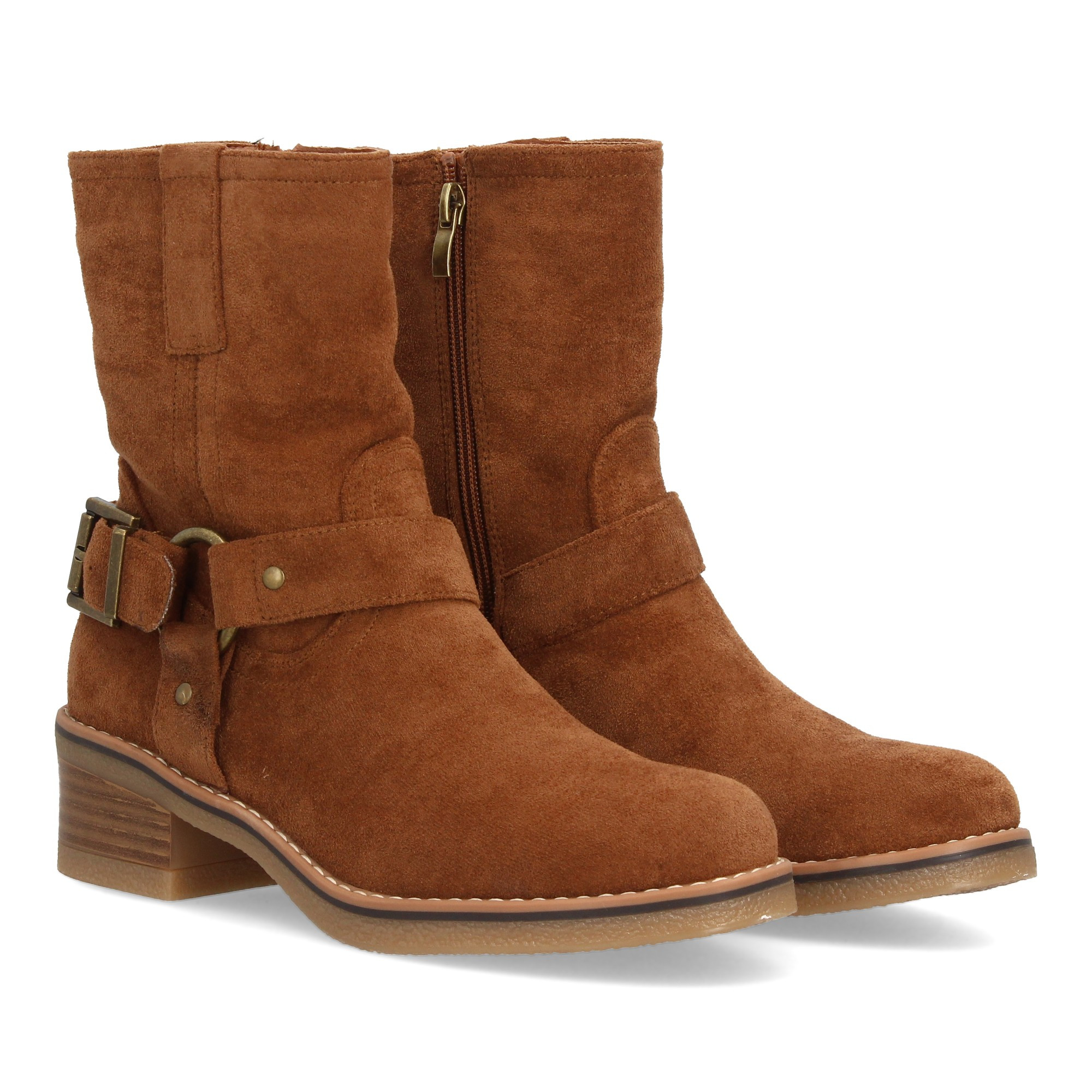 Image of Heel Boot For Women With Casual Design And Biker Touches Thanks To Decorative On The Side. Low Comfortable Heel, Zipper Closure. Ideal For Autumn Winter.