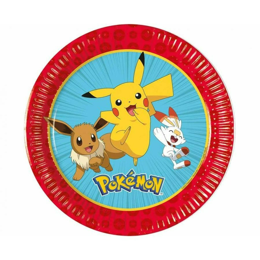 TEMU Platos de papel Pokémon, 20 cm, 8 piezas