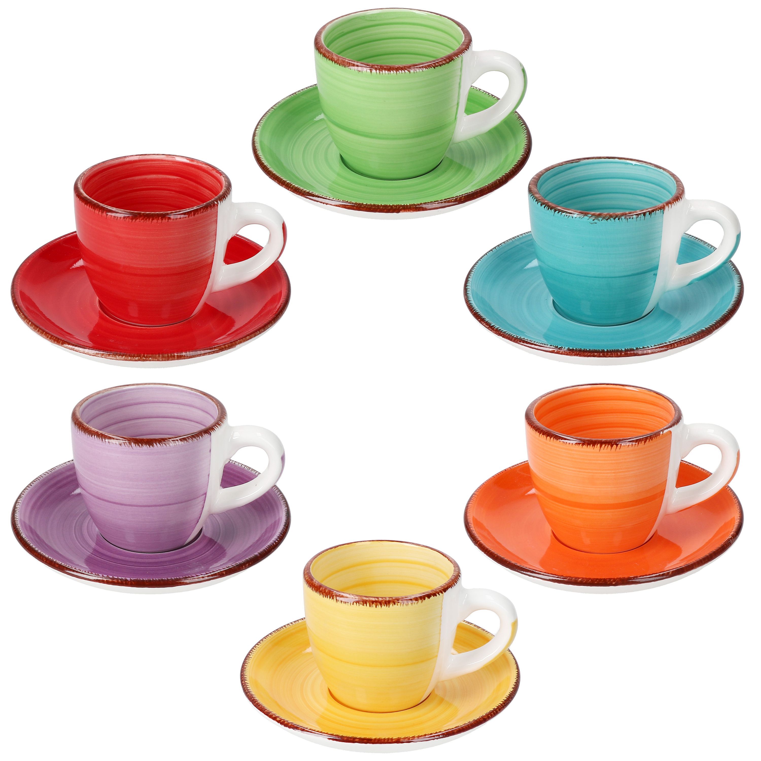 Image of 6-piece Set Uni Colorful Espresso Cups With Saucers For 6 Stoneware - 24326774