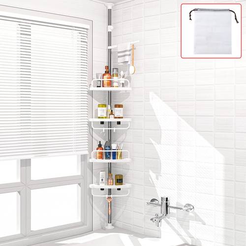 4 tier non rust bathroom telescopic corner shelf storage shower organiser uk