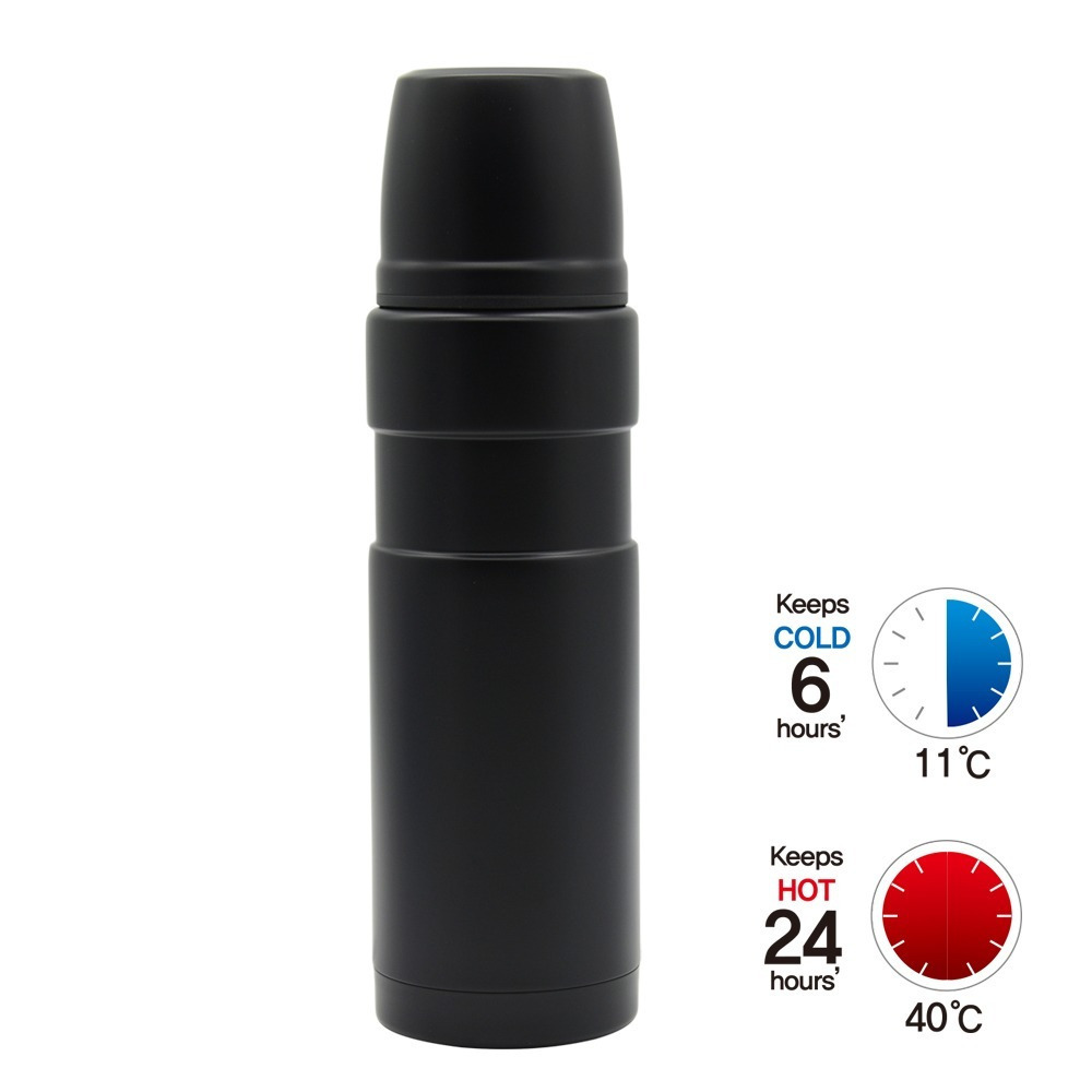 TEMU Termo de Acero Inoxidable 500/600/800ml Mantiene 24h Frío 6h｜Botella Térmica con Taza Integrada Negro Mate｜Vaso Aislante Pared para Viajes y