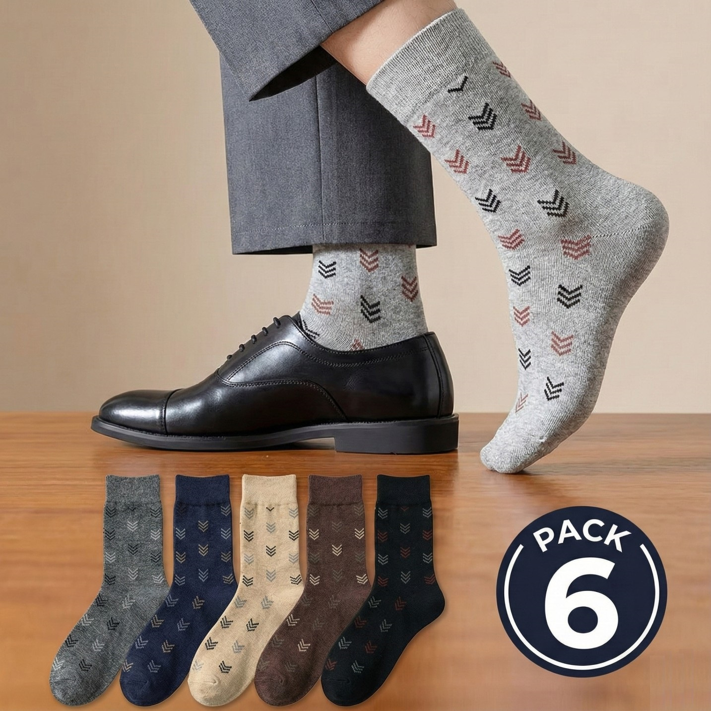 TEMU Pack 6 Calcetines Hombre Algodón – Moda Masculina Retro Vintage – Calcetines Casuales y Formales Anti-sudor – Estampado de Flechas Multicolor