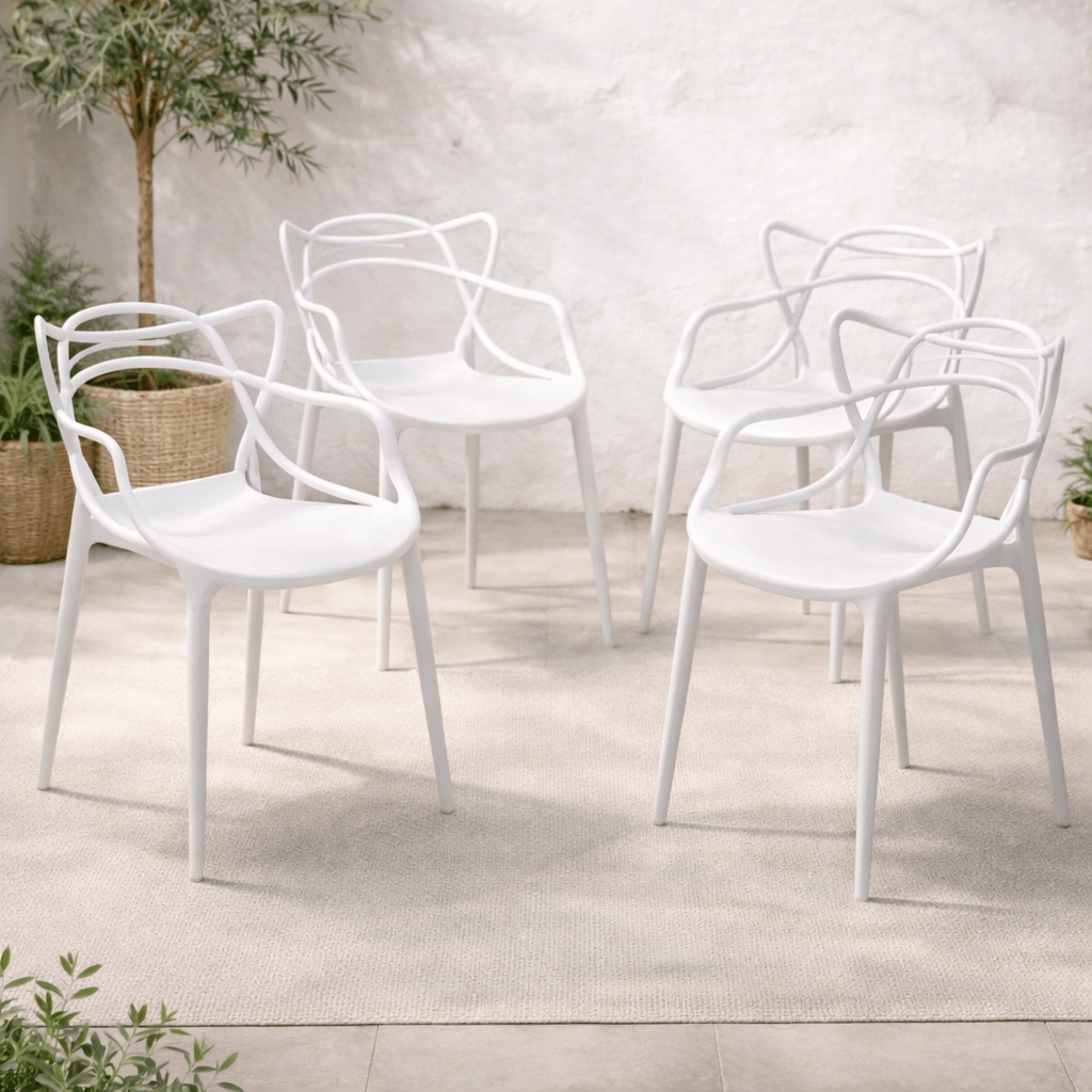 TEMU Set 4 Sedie in Polipropilene con Schienale Intrecciato e Braccioli �� Design Moderno, Interno/Esterno, Colori