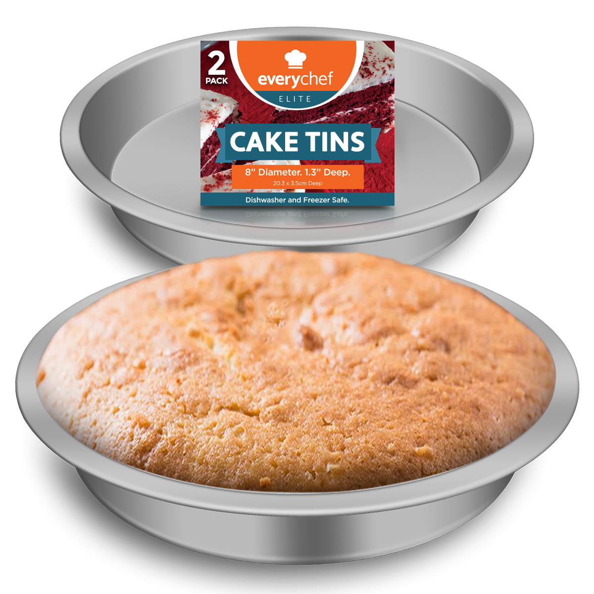 TEMU 2 Pack Tins | 8 Inch Round Stainless Steel Baking Pans | Oven Safe, Dishwasher Safe Bakeware | Perfect For Sponge Cakes, Cheesecakes & Home