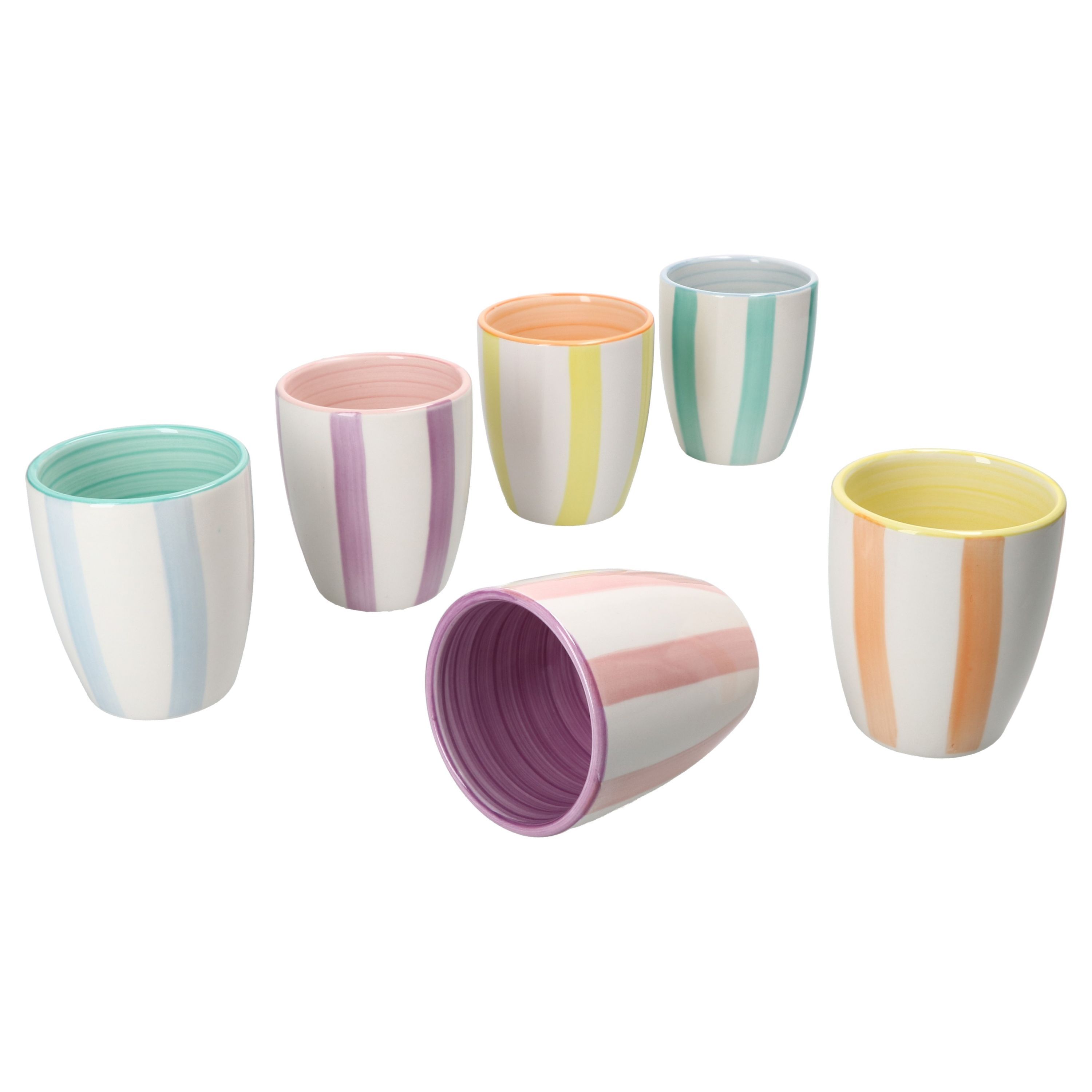 6-piece Set Beach Stripes Mocha Stoneware Cups Without Handles For 6 People - 24326109