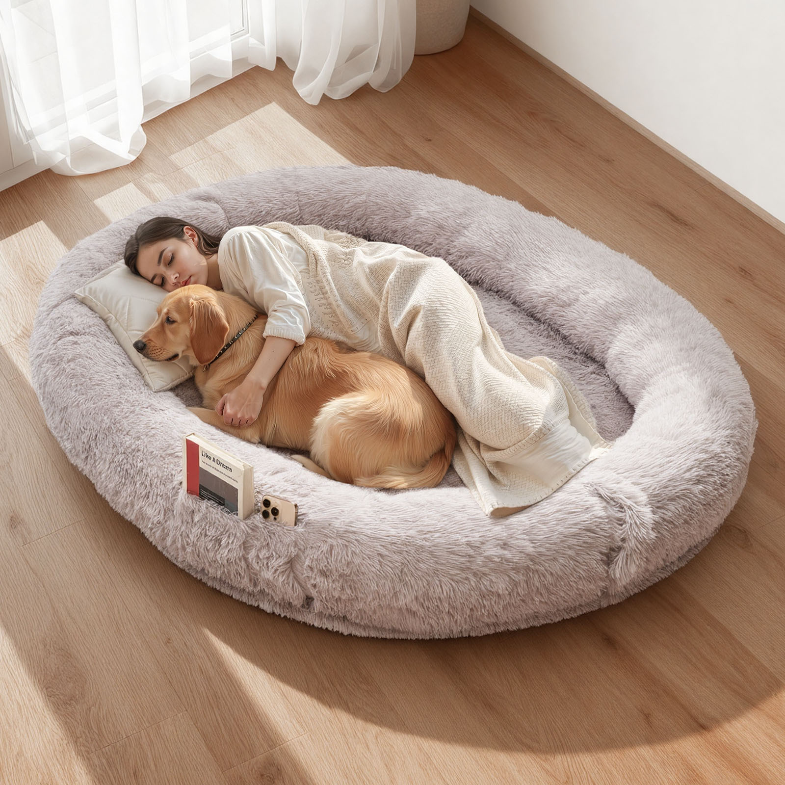 Vevor Human Dog Bed, 1760 X 1220 X 240 Mm Orthopedic Memory Foam Human Sized Dog Bed, Humans Pet Beds With Side Pocket, Handle & Zipper, Removable Machine-washable Dogs Beds For Humans, Gray