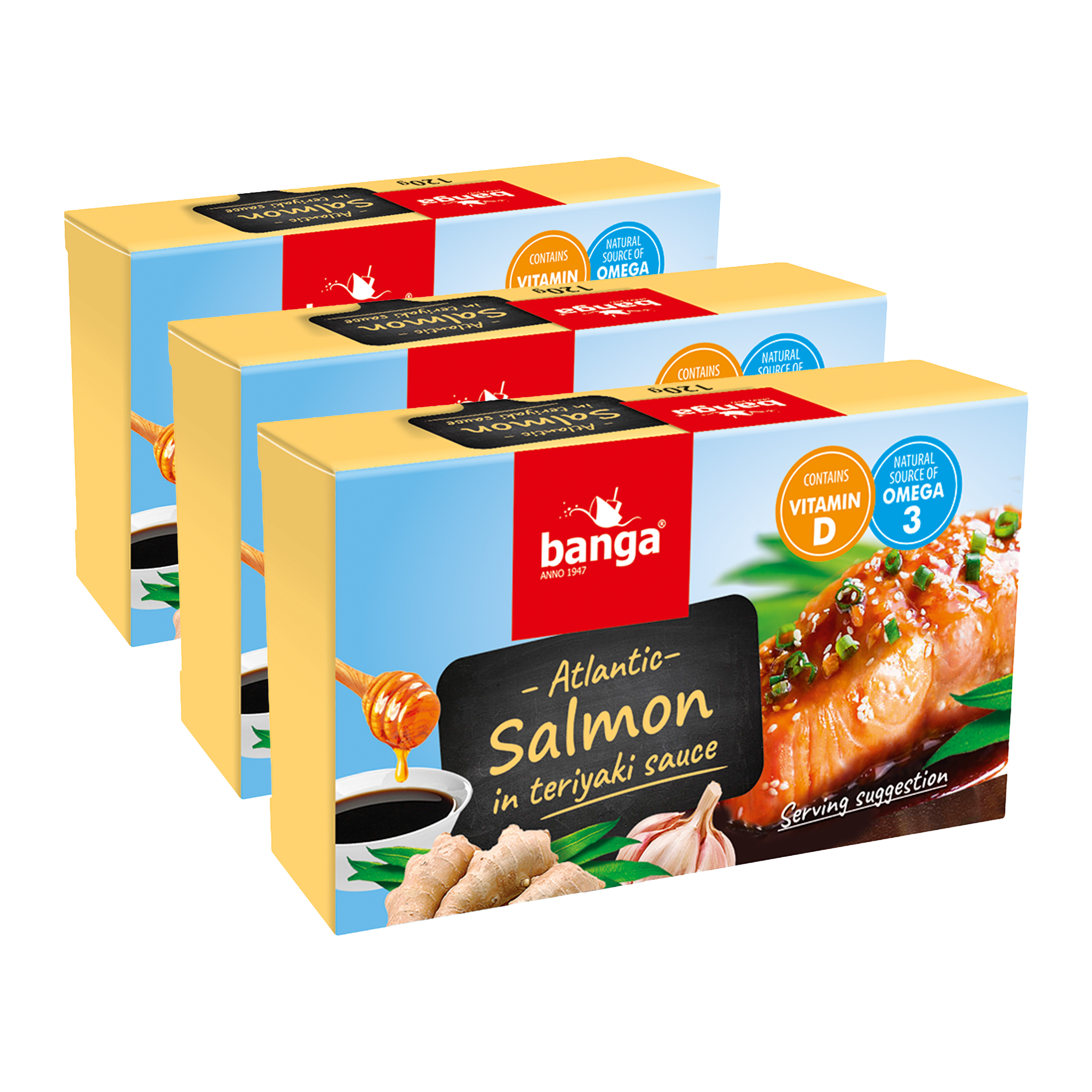 E-shop Banga Atlantischer Lachs in Teriyaki Sauce 3x 120g in der Dose mit Omega 3