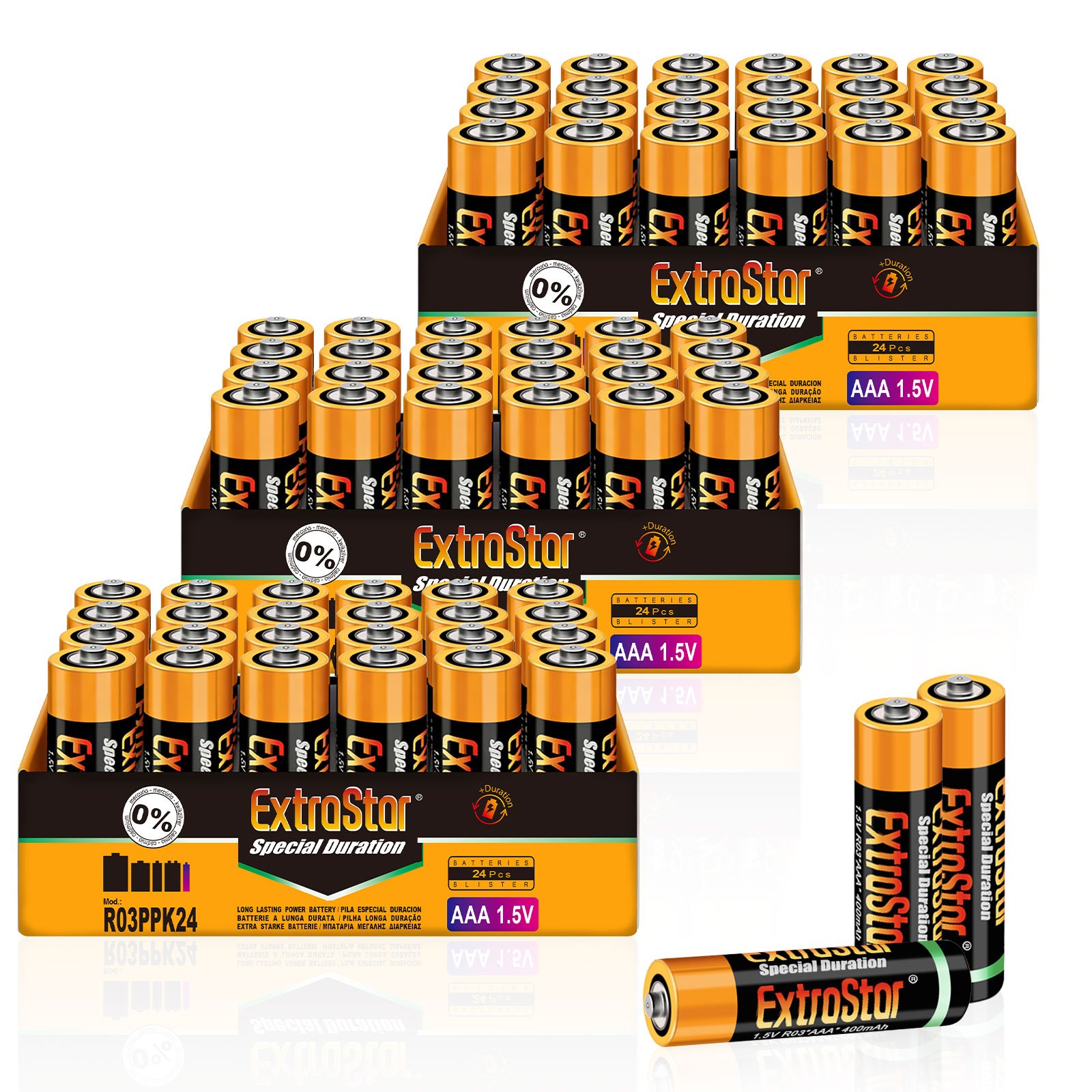 TEMU EXTRASTAR 1,5 V batería de carbono AAA, 400 mAh, batería tipo No7, de rendimiento, 72 unidades por paquete