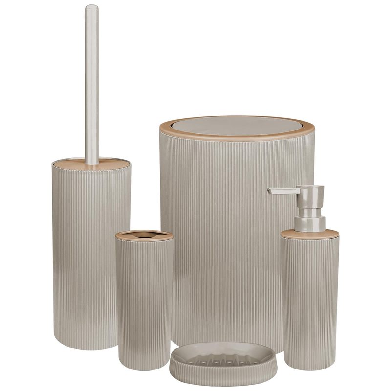TEMU IlGruppone Set Completo Accessori Bagno 5 Pezzi Design Moderno in Plastica Cestino Pattumiera, Dispenser Portascopino con Scopino ,