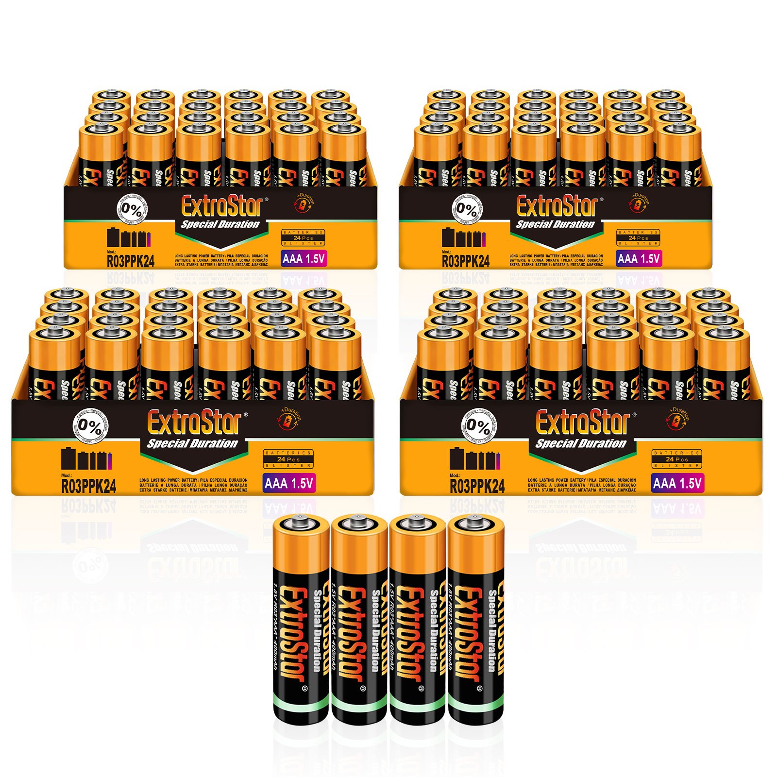 TEMU EXTRASTAR 1,5 V batería de carbono AAA, 400 mAh, batería tipo No7, de rendimiento, 96 unidades por paquete