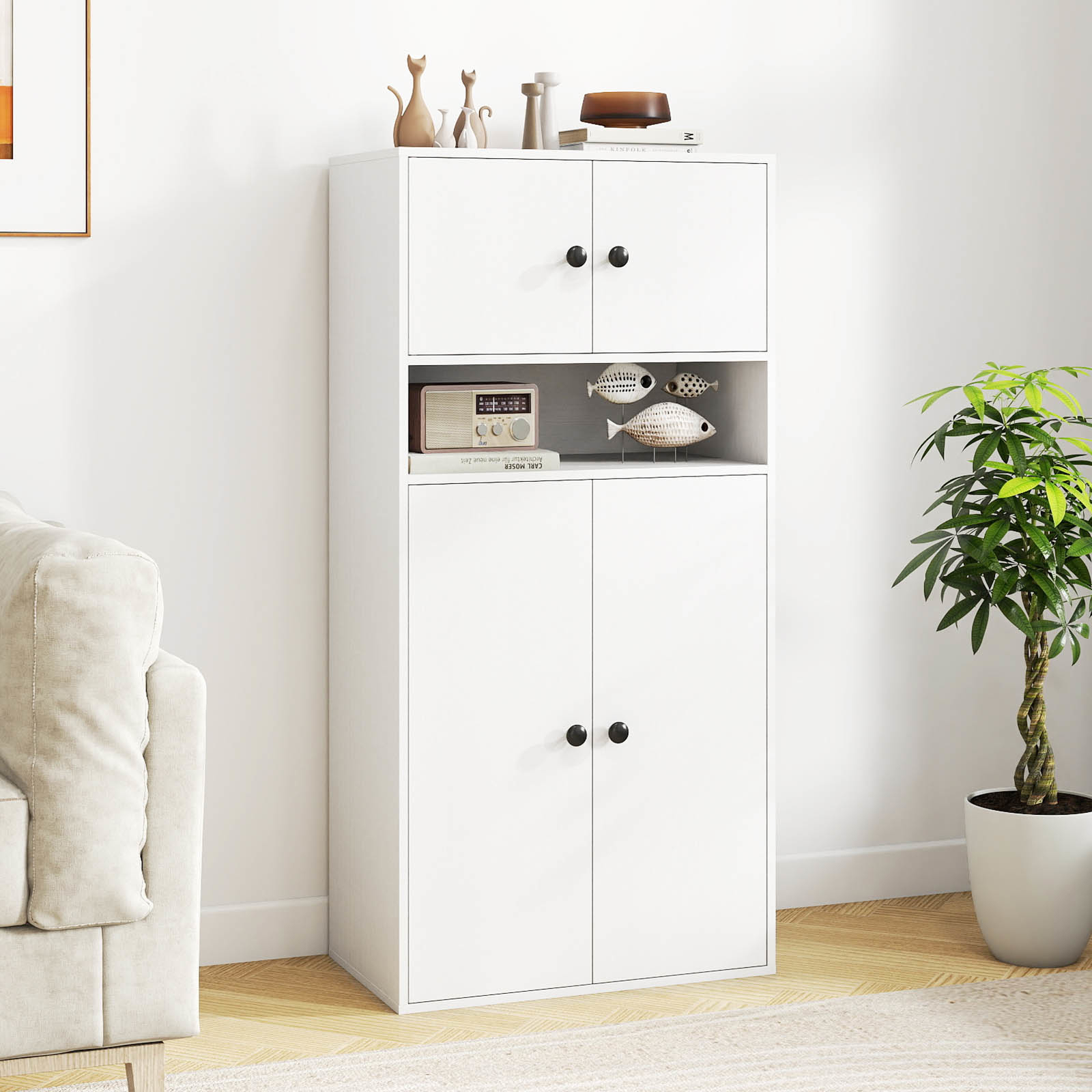 Bookcase With And Adjustable Shelf, 4-tier Bookcase Storage Cabinet (white, 54 X 30 X 111 Cm)