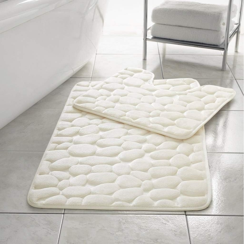 TEMU 2pcs Non-slip Pebble Pattern Soft Absorbent Foot Mat, Suitable For Bathroom, Bedroom And Kitchen- Water, Bath Mat Non Slip