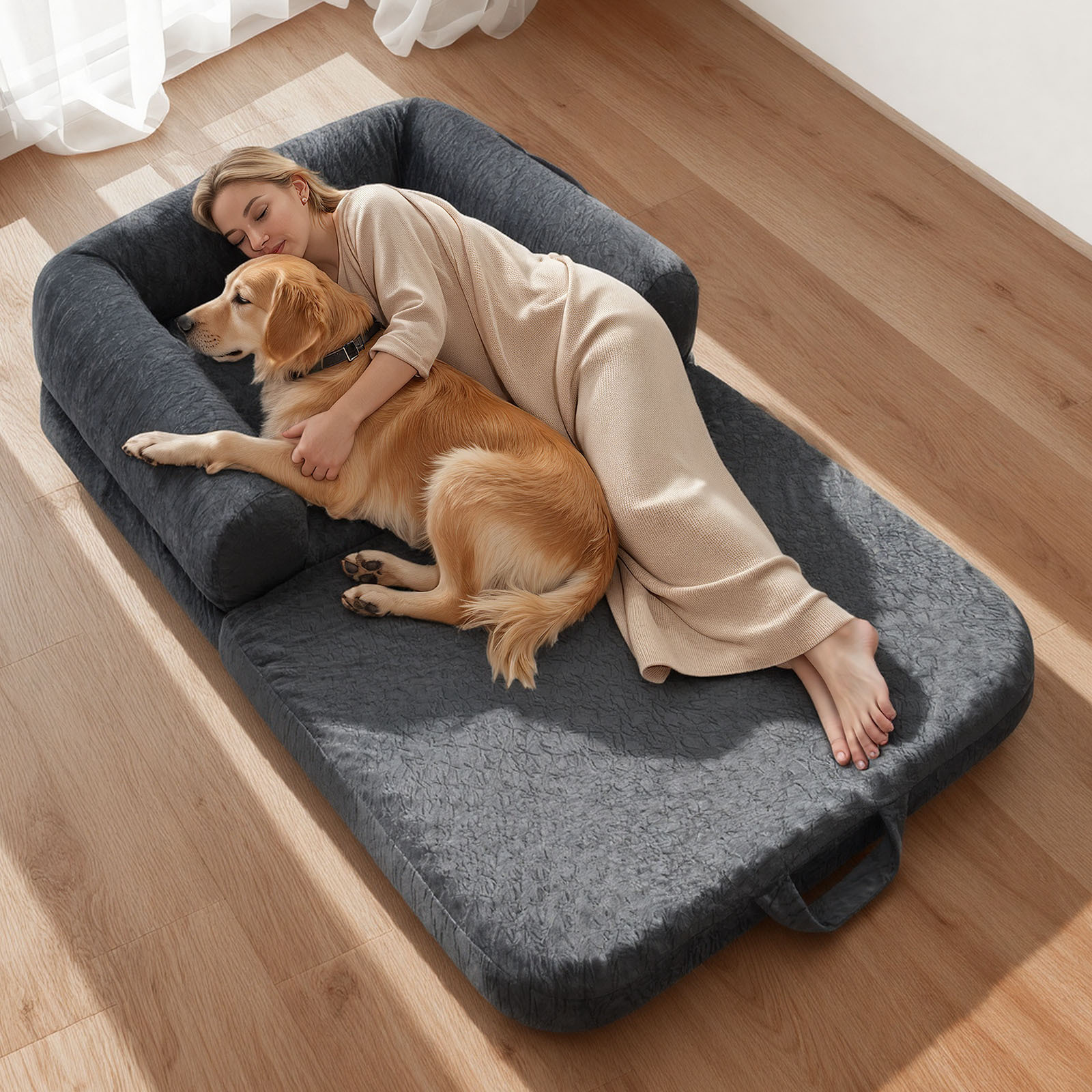 Vevor Human Dog Bed, 1790 X 950 X 240 Mm Orthopedic Memory Foam Human Sized Dog Bed, Humans Pet Beds With Side Pocket, Handle & Zipper, Removable Machine-washable Dogs Beds For Humans, Dark Gray
