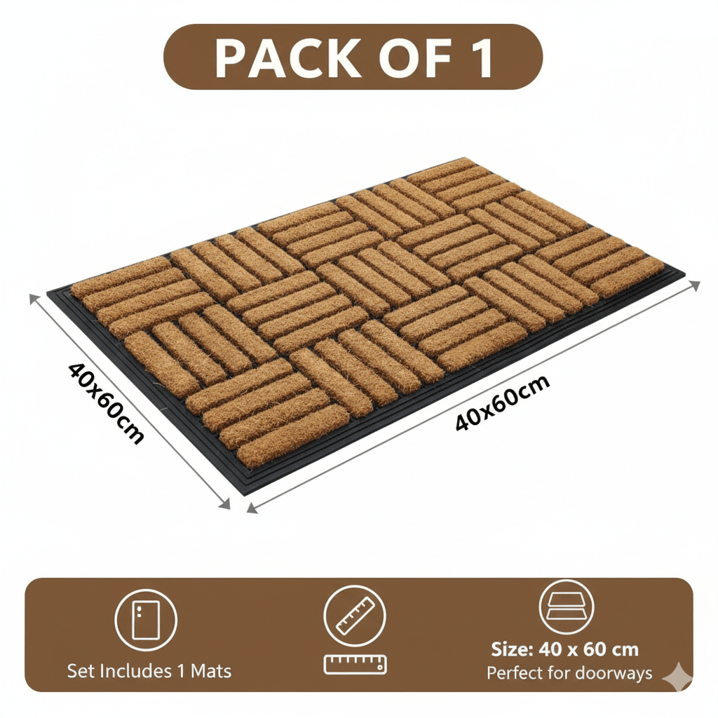 TEMU Door Mat 40x60cm Heavy-duty Coir Entrance Mat With Non-slip Rubber Backing Outdoor Shoe Scraper For Front Door, Patio, Garden, Or Back Door,