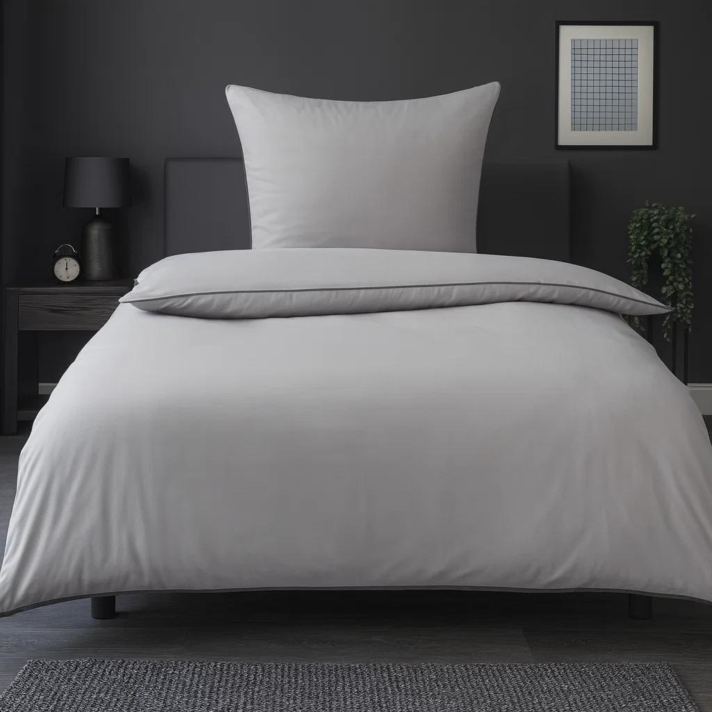 Image of Bedding Set 135x200 Cm, 2-piece - 1x Duvet Cover + 1x Pillowcase - Microfiber Bedding Set With Modern Accent Piping - Zipper Closure - Modern Gray