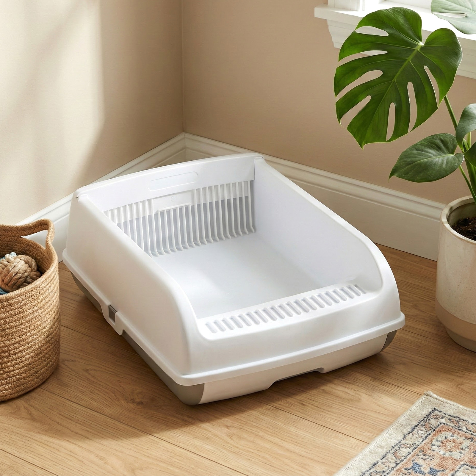 Image of Cat Litter Box With High Side, Cat Toilet W/ Drawer-type Potty Tray, Sliding Scoop & Sand Filter Pedal, Semi- For Cats Under 10 Kg, Easy To Clean