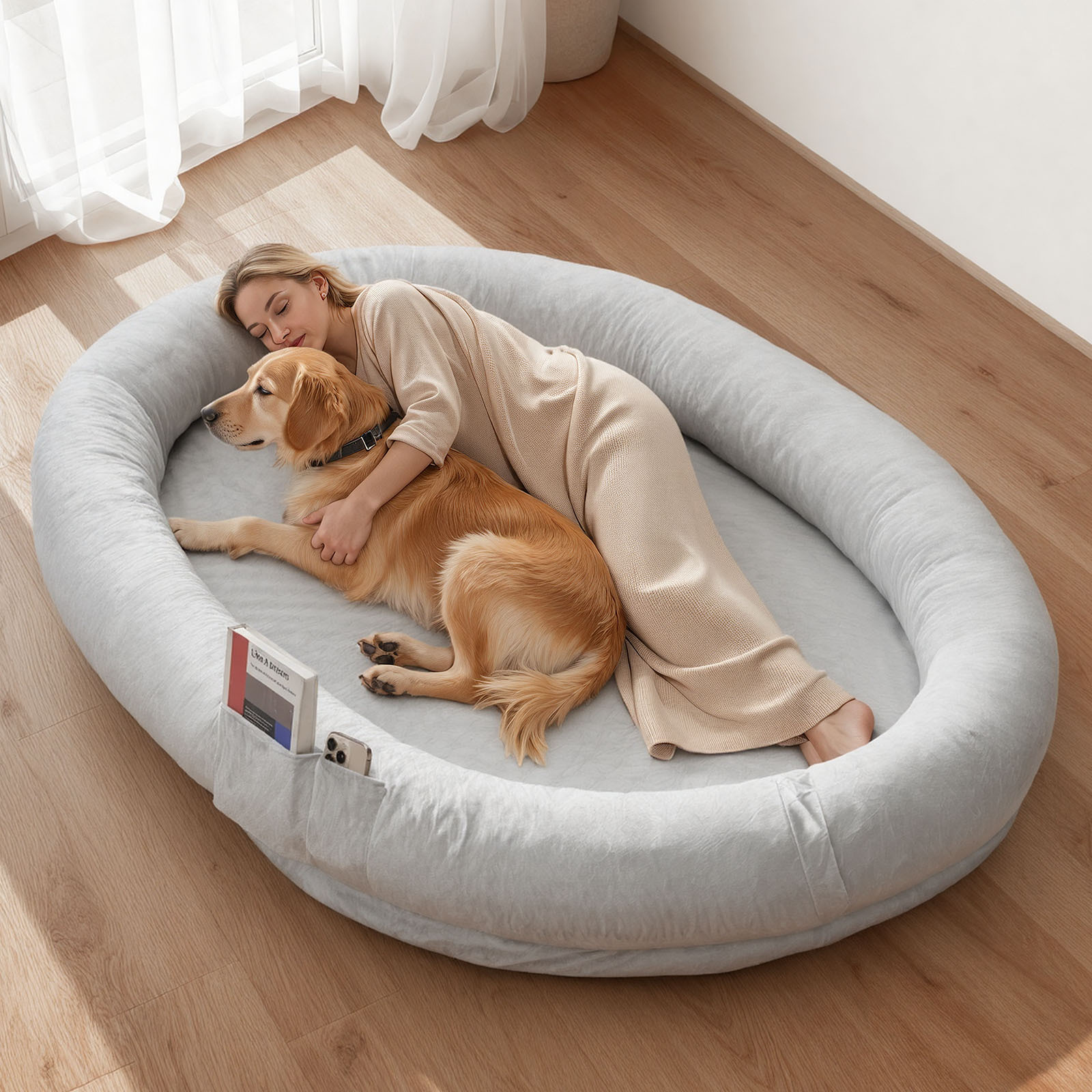 Image of Vevor Human Dog Bed, 1780 X 1200 X 240 Mm Orthopedic Memory Foam Human Sized Dog Bed, Humans Pet Beds With Side Pocket, Handle & Zipper, Removable Machine-washable Dogs Beds For Humans, Gray