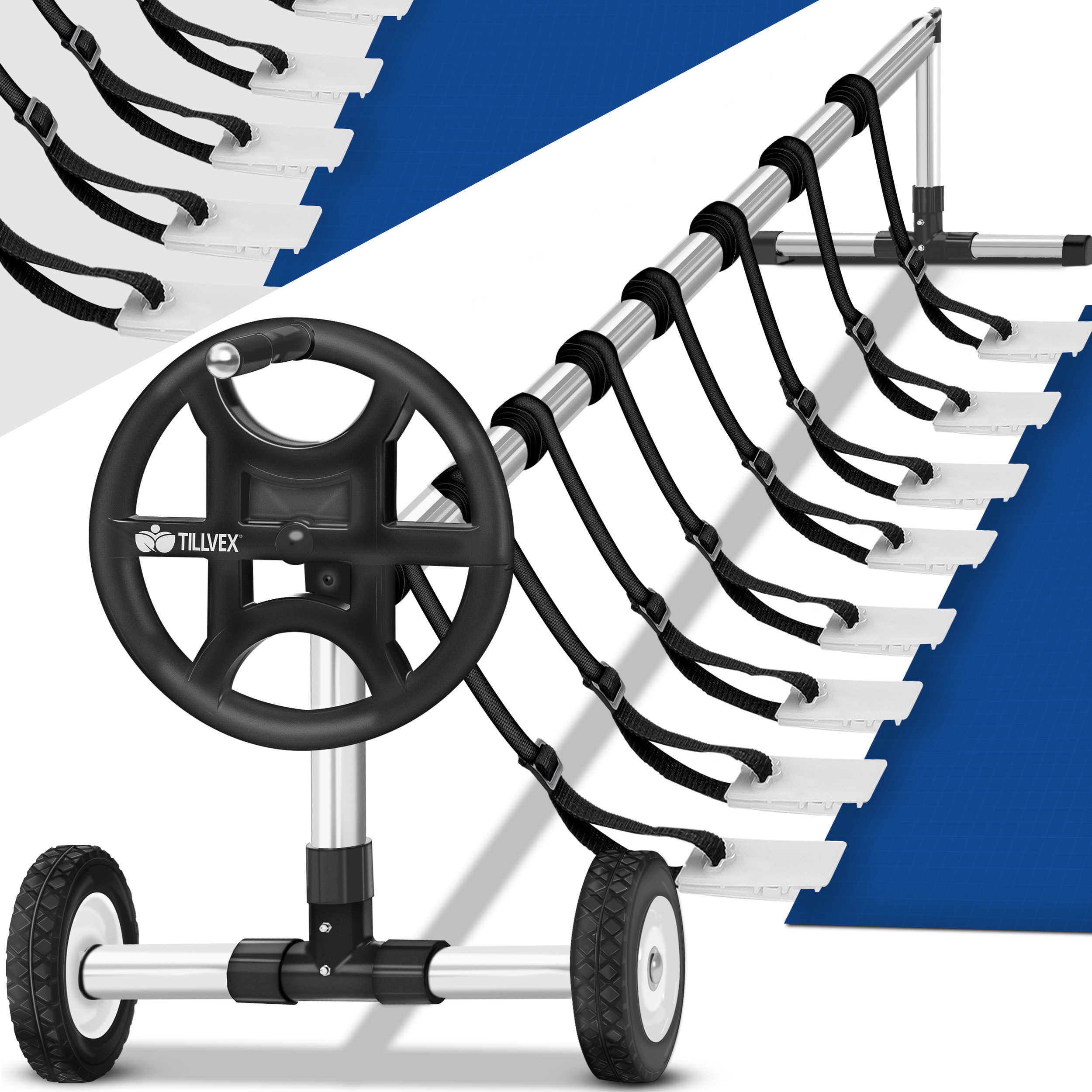 Tillvex® Pool Reel Premium 3-5.70 M With Full Rubber Tires | Rolling System For | Rolling Device For Pool Covers & Covers Including Weather-resistant Material Bands