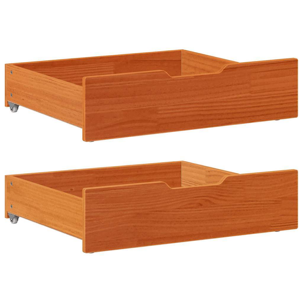 Vidaxl Bed Drawers 2 Pcs, Wooden Bed Storage Box With Wheels, Bed Drawer Extension, Bed Drawer Chest, Wax Brown Solid Pine Wood