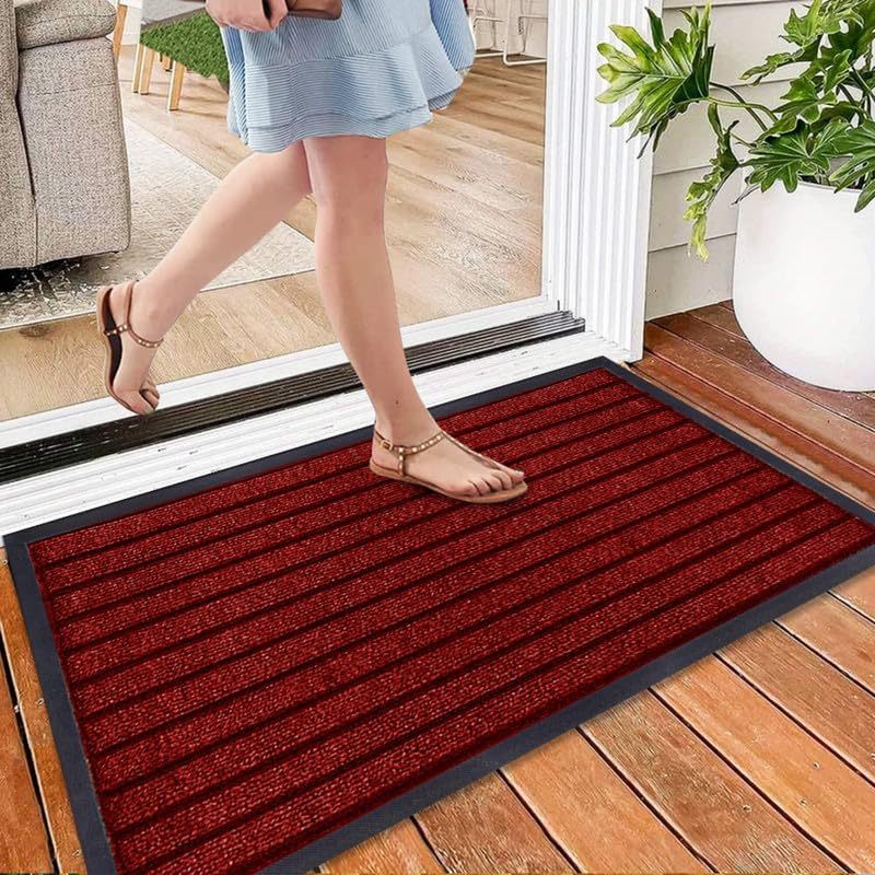 TEMU 1pc 5 Colours Heavy Duty Door Mat | Outdoor Waterproof Pvc Backing Non Slip Doormat | Washable Barrier Mat For Muddy Paws, Front Door Entrance,