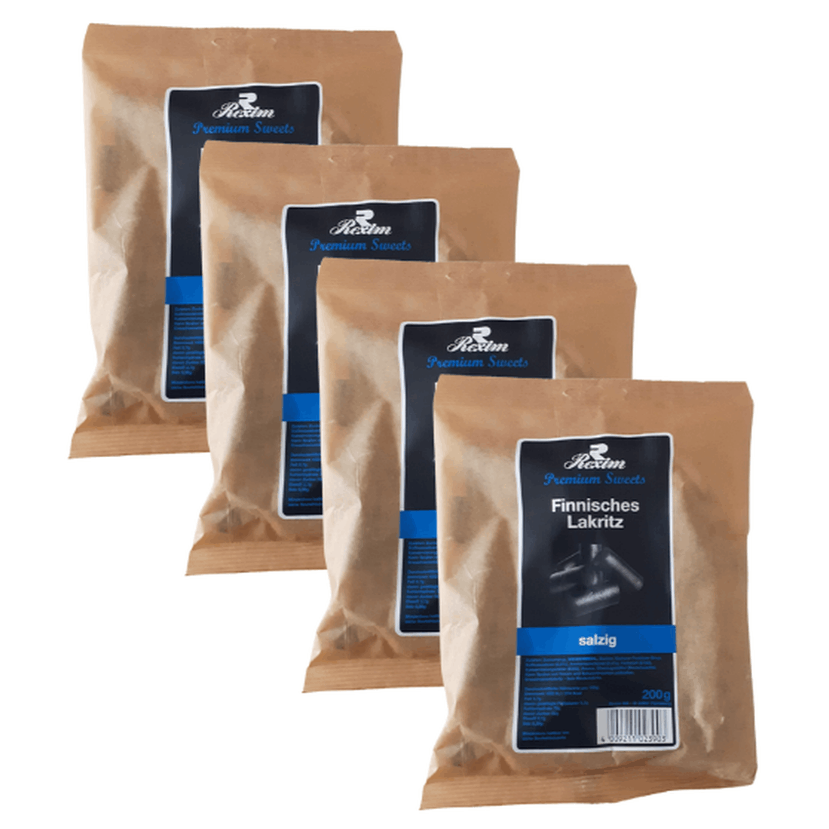 Image of Rexim Premium Sweets Finnish Salty Licorice - 4 X 200g Value Pack - Original Finnish Salt Licorice - Intensive & Spicy