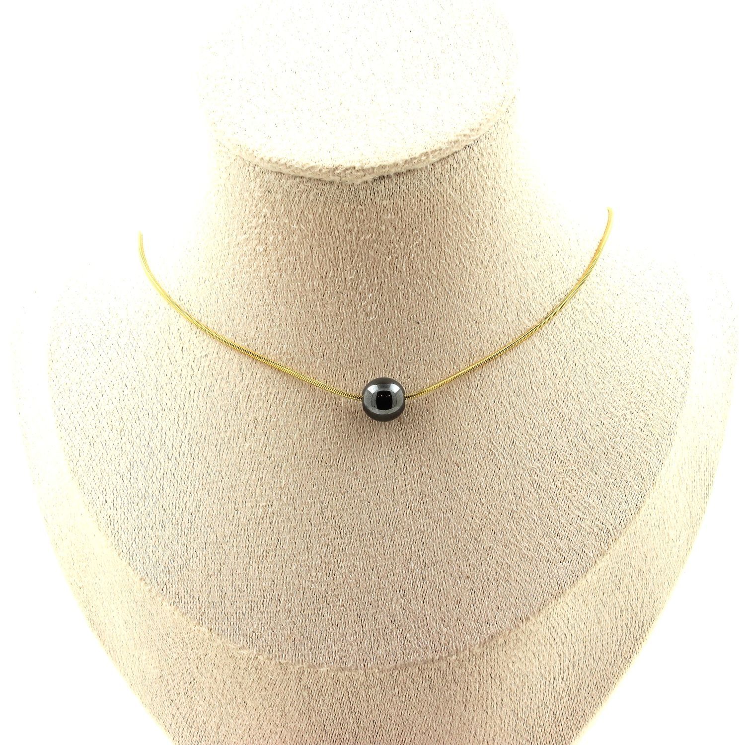 TEMU Collier 1 perle Hématite 8 mm chaine en acier inoxydable couleur doré.