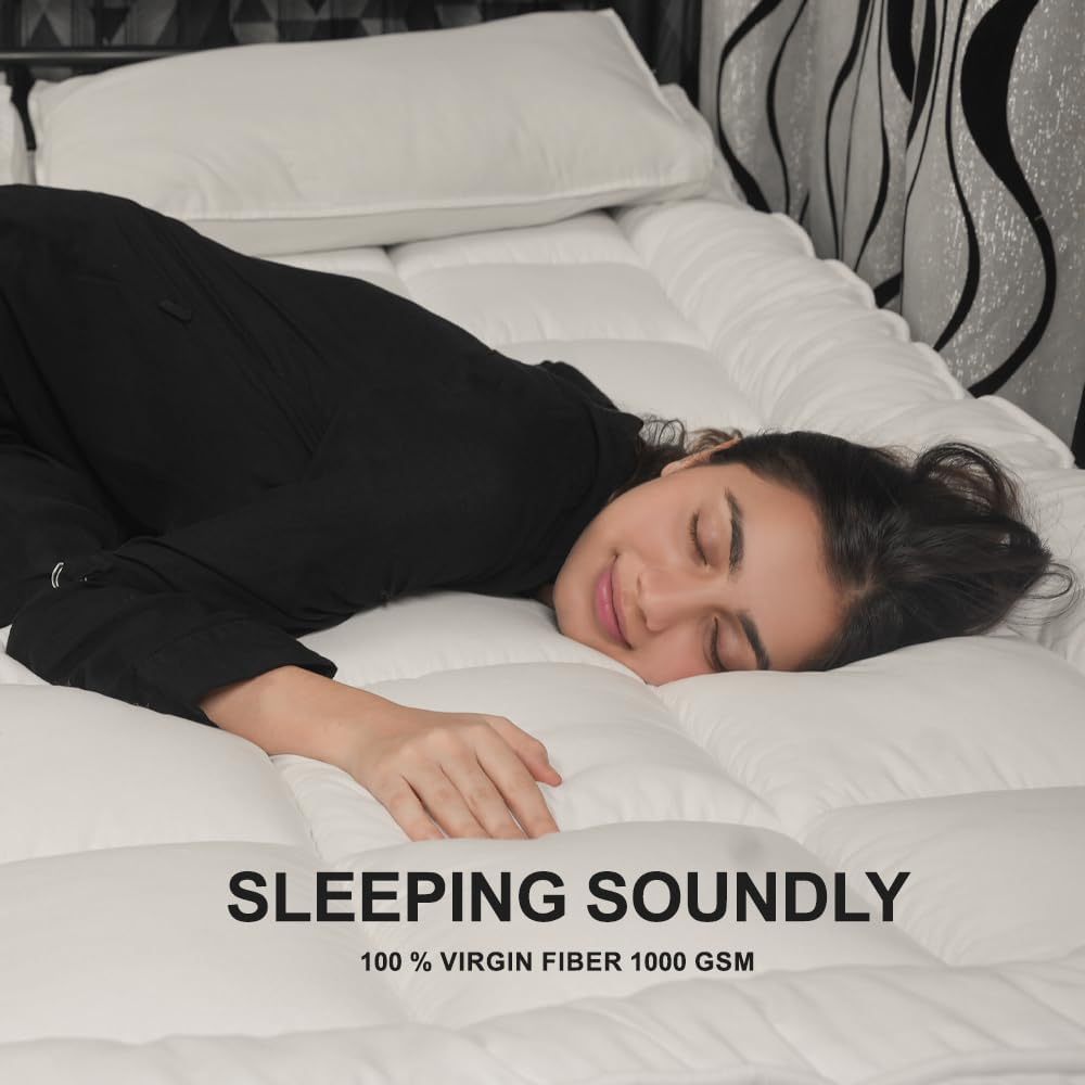 Supersoft Mattress Topper Bed - 4 Inch (10cm) Thick Mattress Topper with Elasticized Corner Straps - White