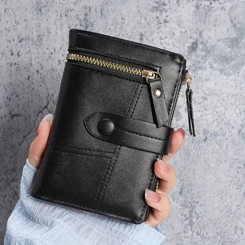 womens black soft leather zip clutch coin purse wallet ladies credit card holder ladies wallet with snap closure and zipper pocket organizer