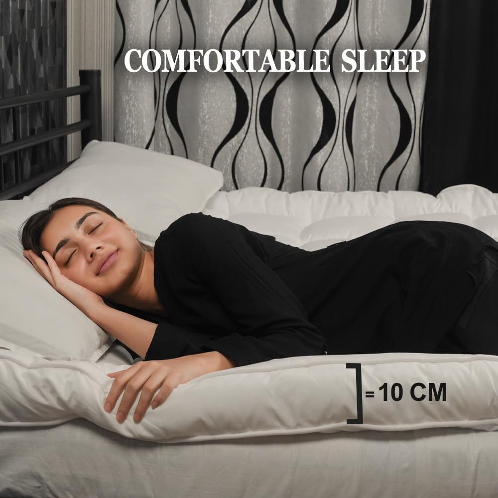 Supersoft Mattress Topper Bed - 4 Inch (10cm) Thick Mattress Topper with Elasticized Corner Straps - White