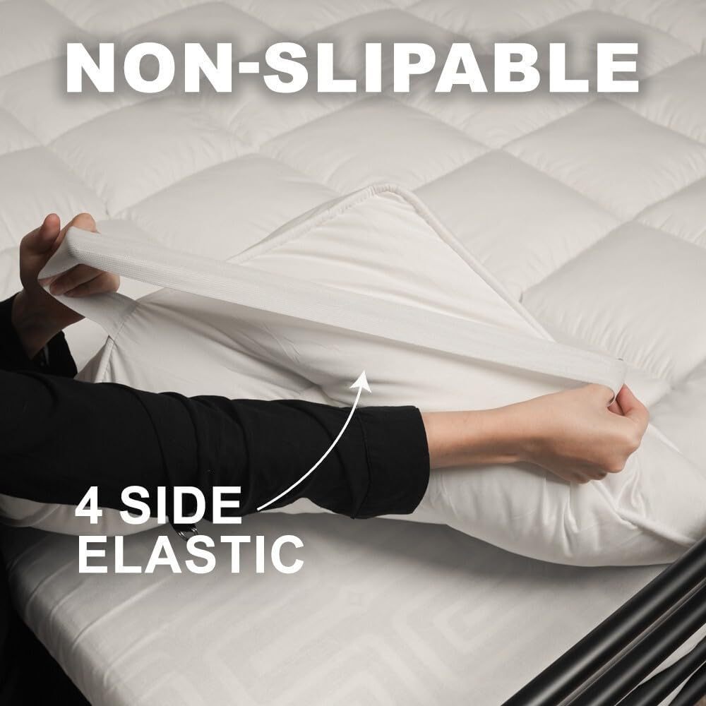Supersoft Mattress Topper Bed - 4 Inch (10cm) Thick Mattress Topper with Elasticized Corner Straps - White