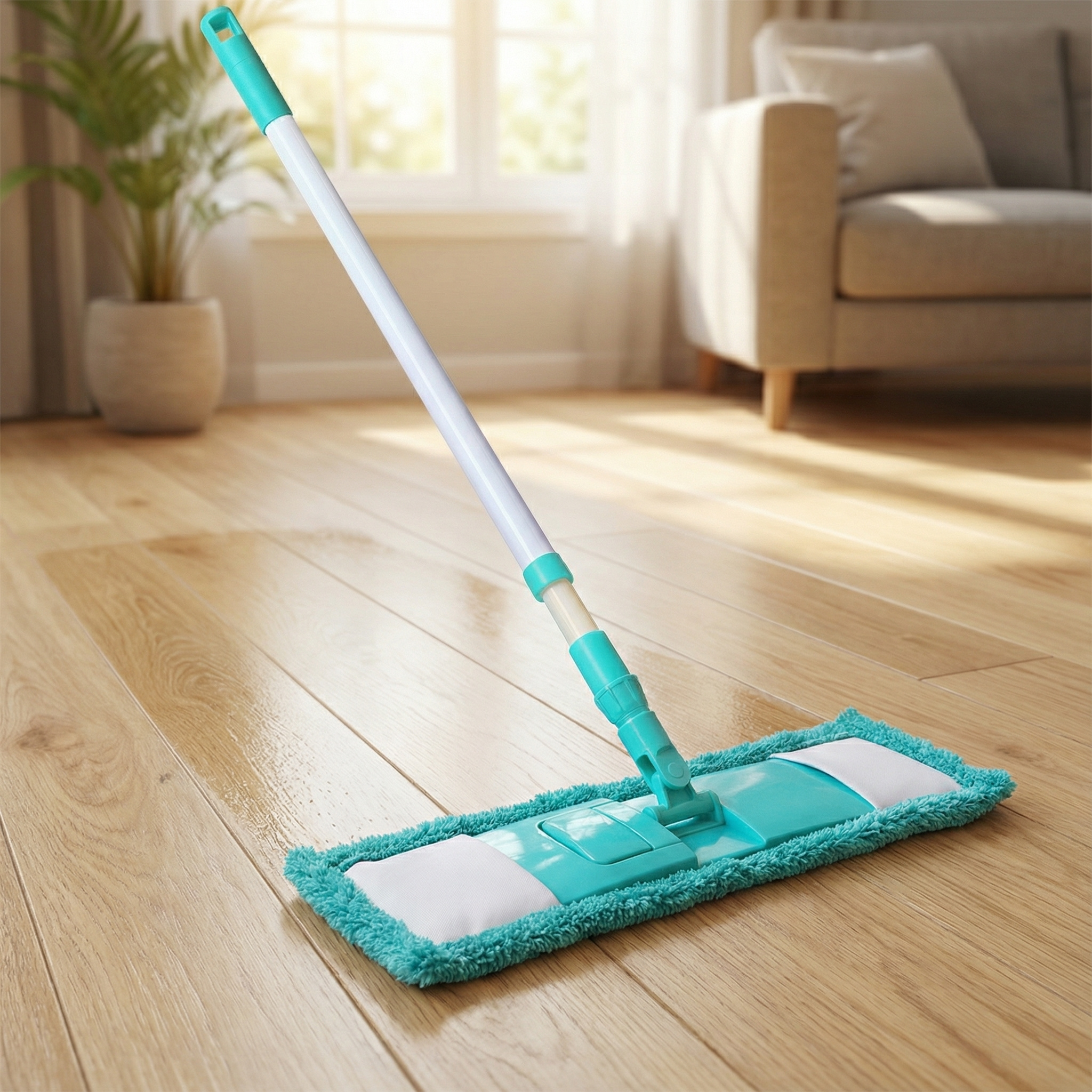 TEMU Mopa de Microfibra para Limpieza, Cabezal 42x12cm, Palo Telescópico Ajustable 68-120cm, Ideal para Suelos de Cocina, Sala y Habitaciones