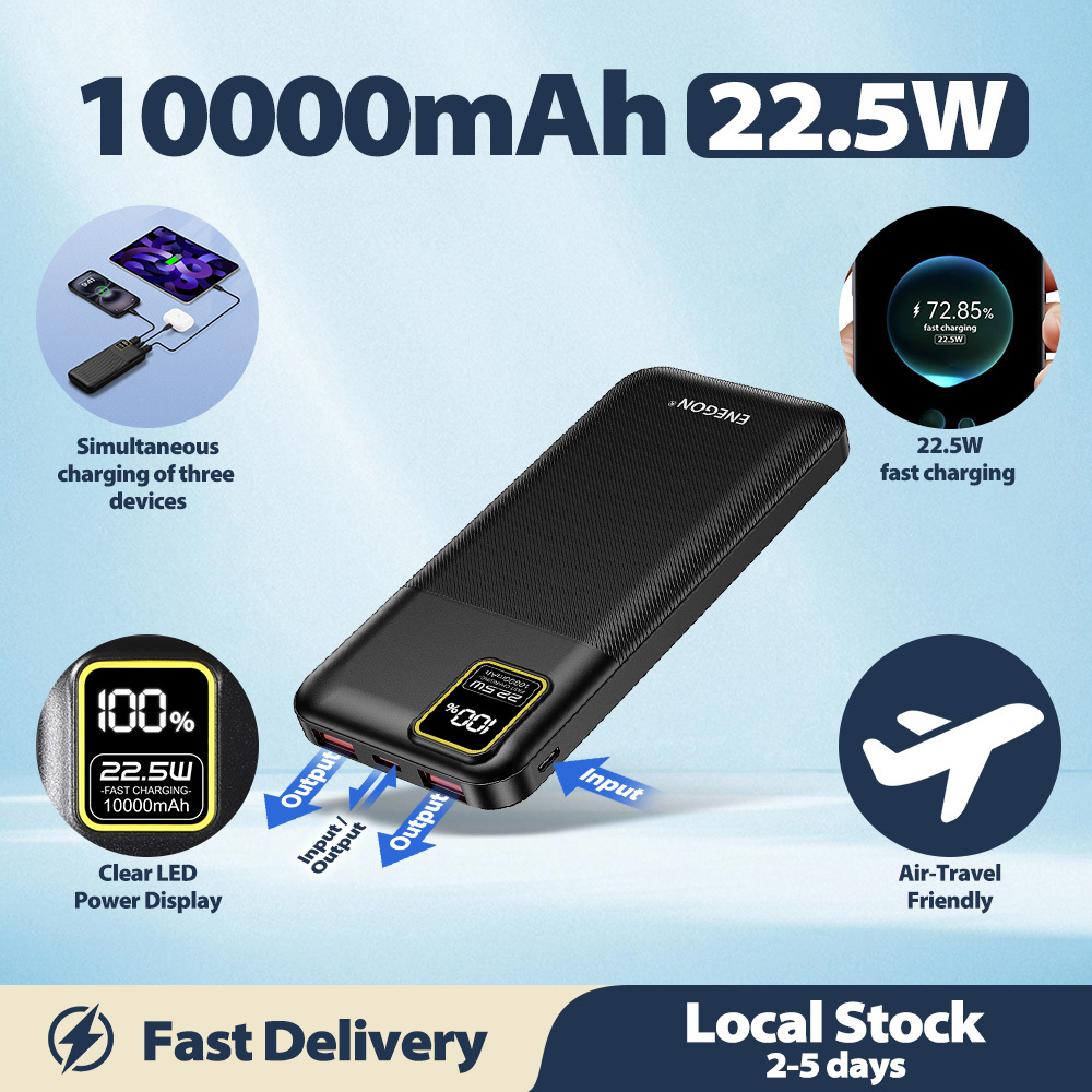 E-shop ENEGON 10000mAh Tragbarer Schnelllade-Powerbank - 22,5W PD Schnellladung, LED Batterieanzeige + USB-C/USB-A Eingang, Ultraflacher Externer Akku