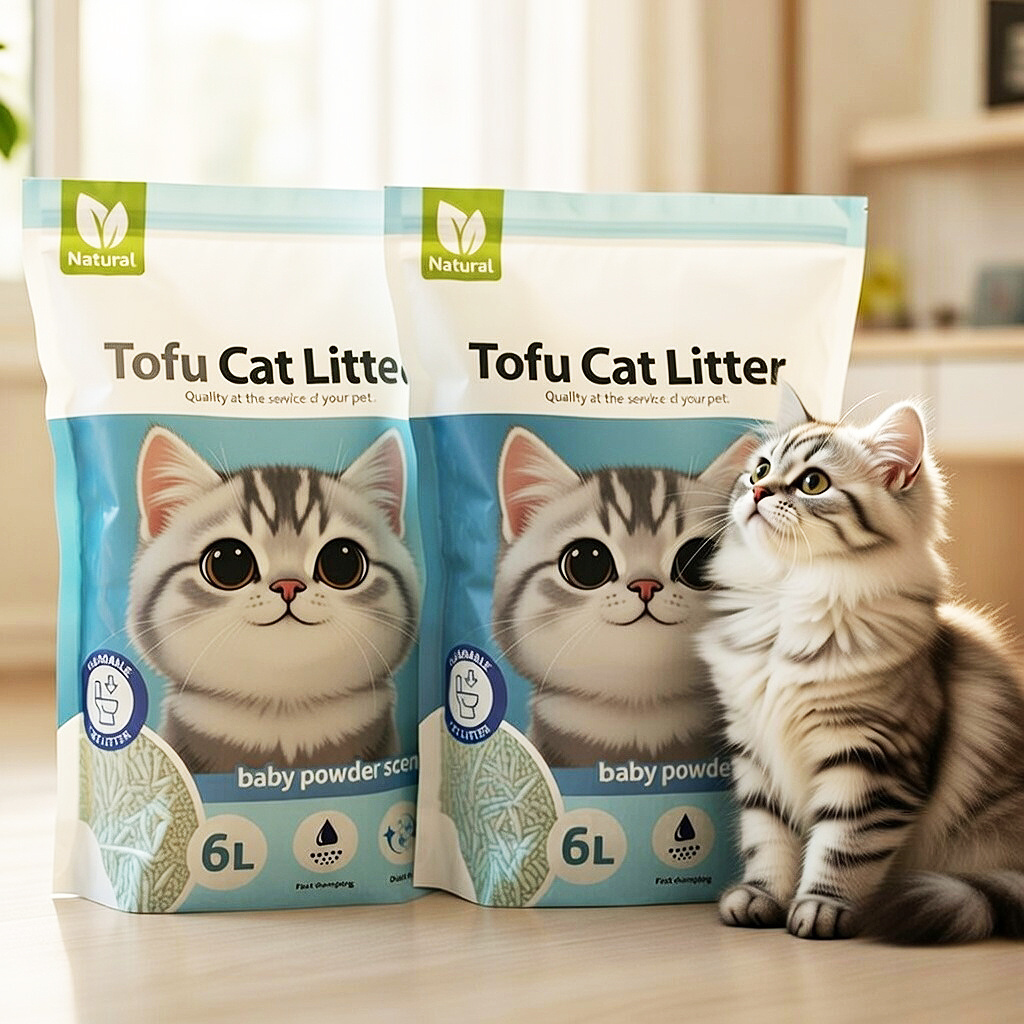 TEMU 2Pcs Arena de Gato de Tofu Aglomerante, Desechable por el Inodoro, Súper Absorbente, Sin Polvo, Control de Olores, Olor Baby Powder