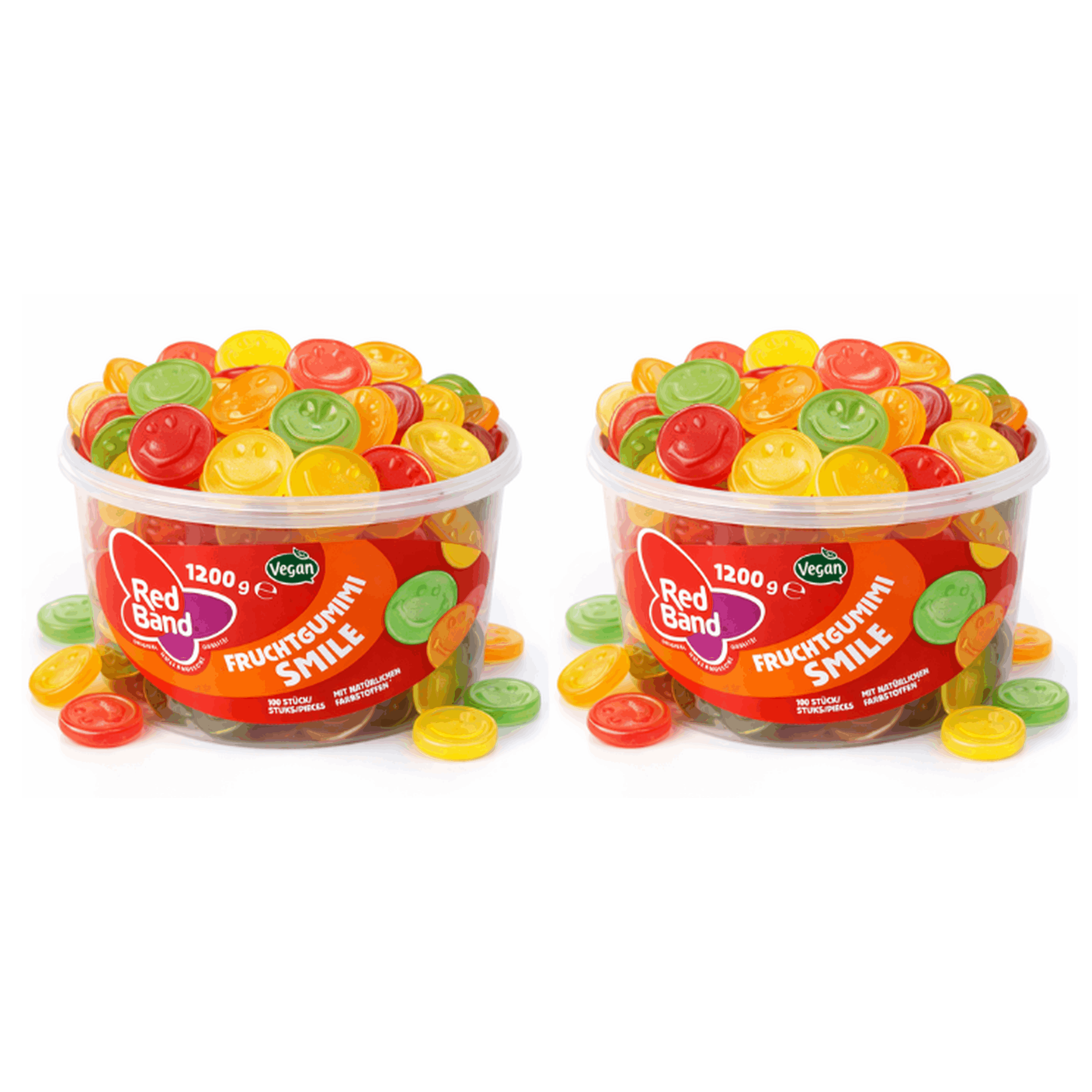 Red Band Fruit Gummies Smile 2 X 1200g Can – Fruit Gummies, Vegan, Gelatin-free, Large Candy Box For Parties & Families